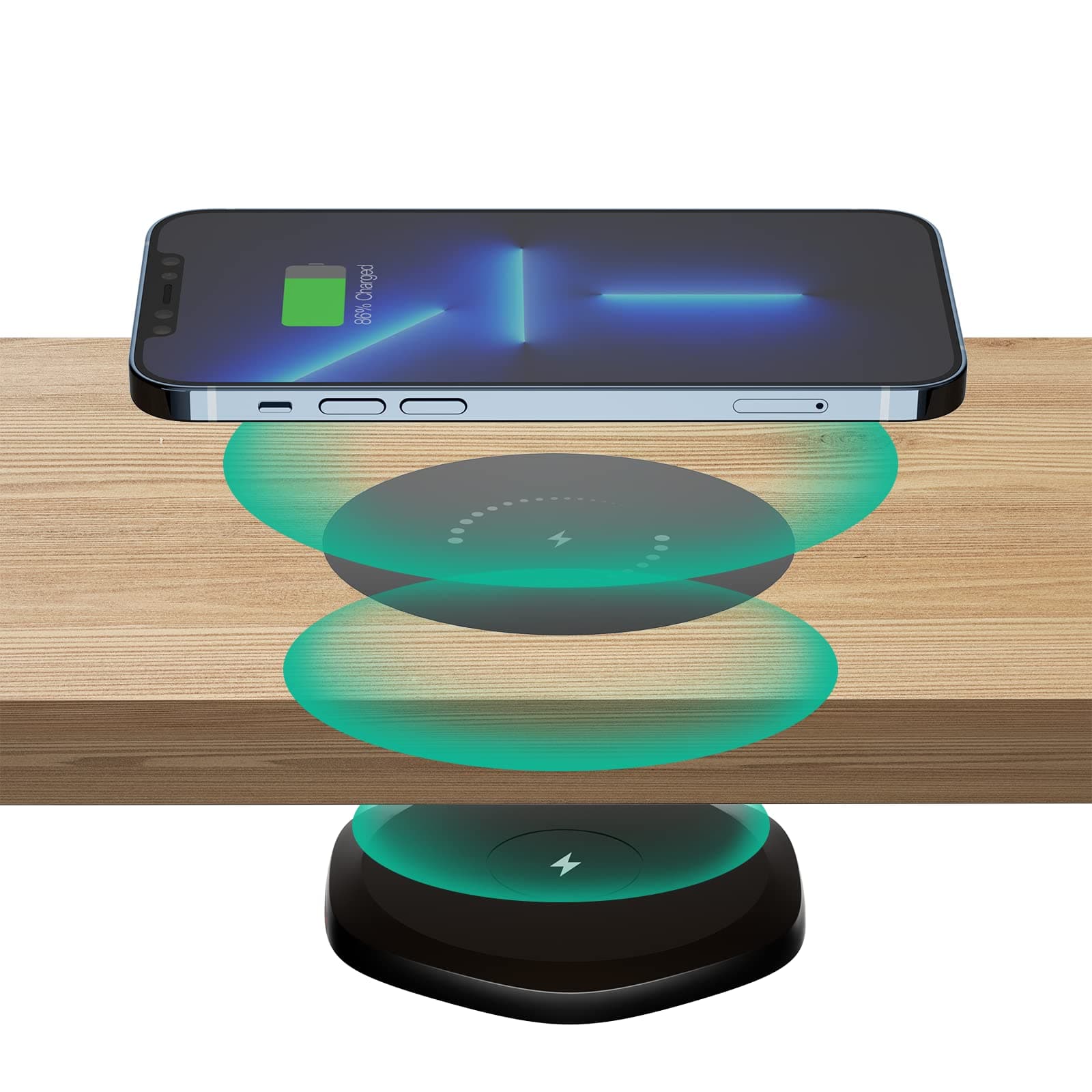 KPON Invisible Wireless Charger - 30mm Under Table QI Charger - Furniture Desk Wireless Charging Station for iPhone 13/12/11/X/8 (QC3.0 Adapter is not Included)
