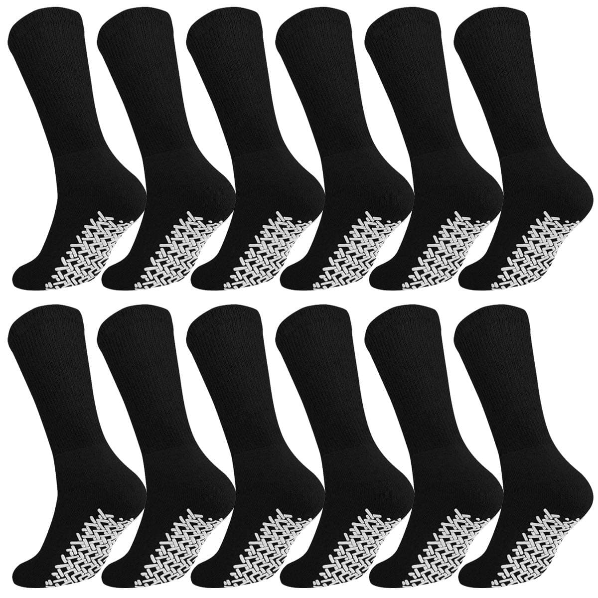 Falari Men Women Anti Slip Grip Non Skid Crew Cotton Diabetic Socks For Home Hospital 3, 6 or 12-pack
