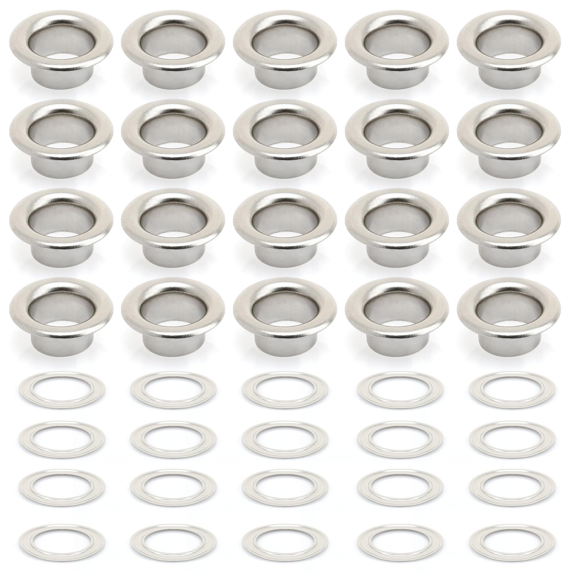 5/16" (8MM) Hole 100 Sets Grommets Eyelets with Washers for Shoes, Bead Cores, Clothes, Leather, Canvas (Silver)