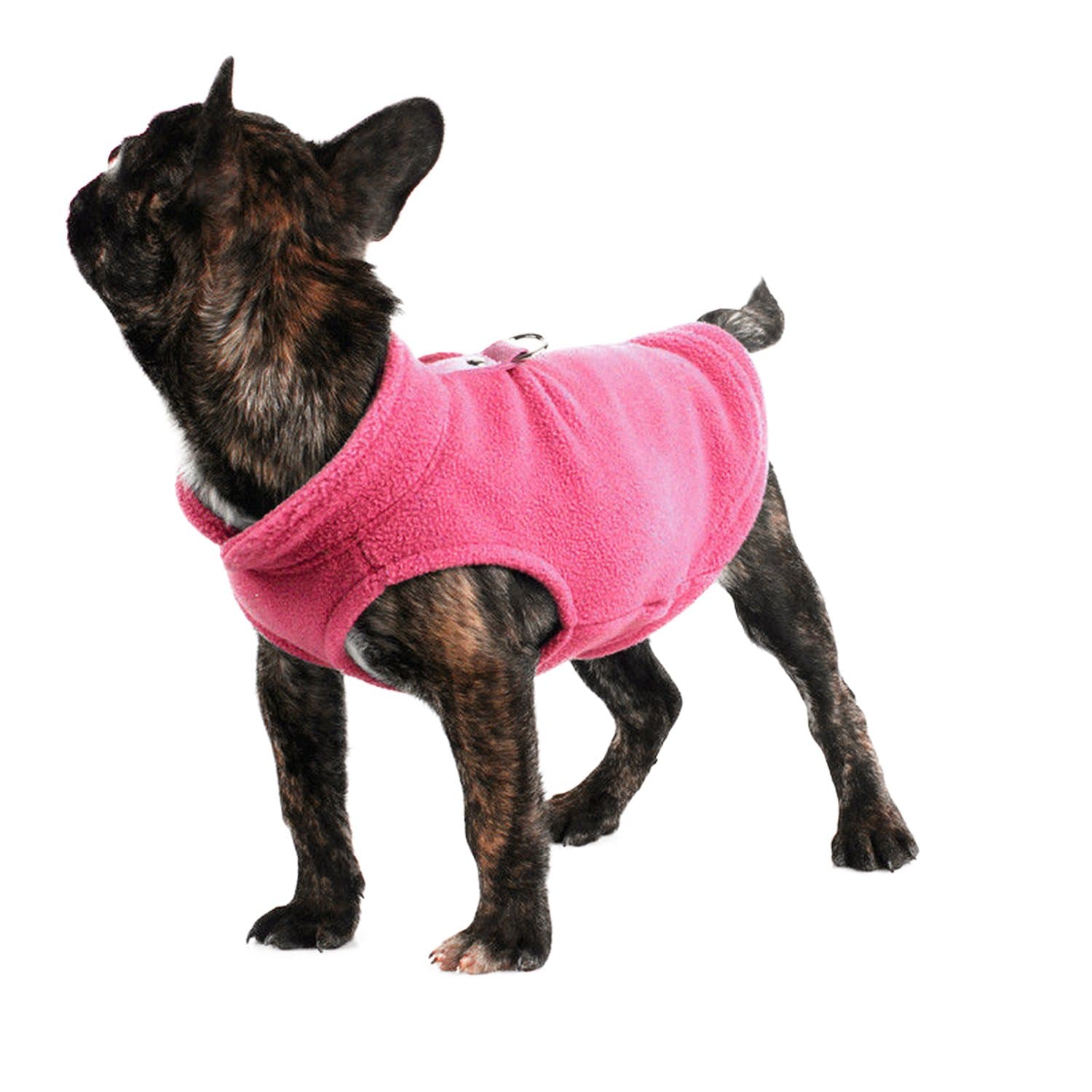 Pet Dogs Cloth Fleece Cold Weather Coats Solid Color Dogs Vest Jacket Dogs Harness For Small Medium Dogs Sweater (M, Pink)