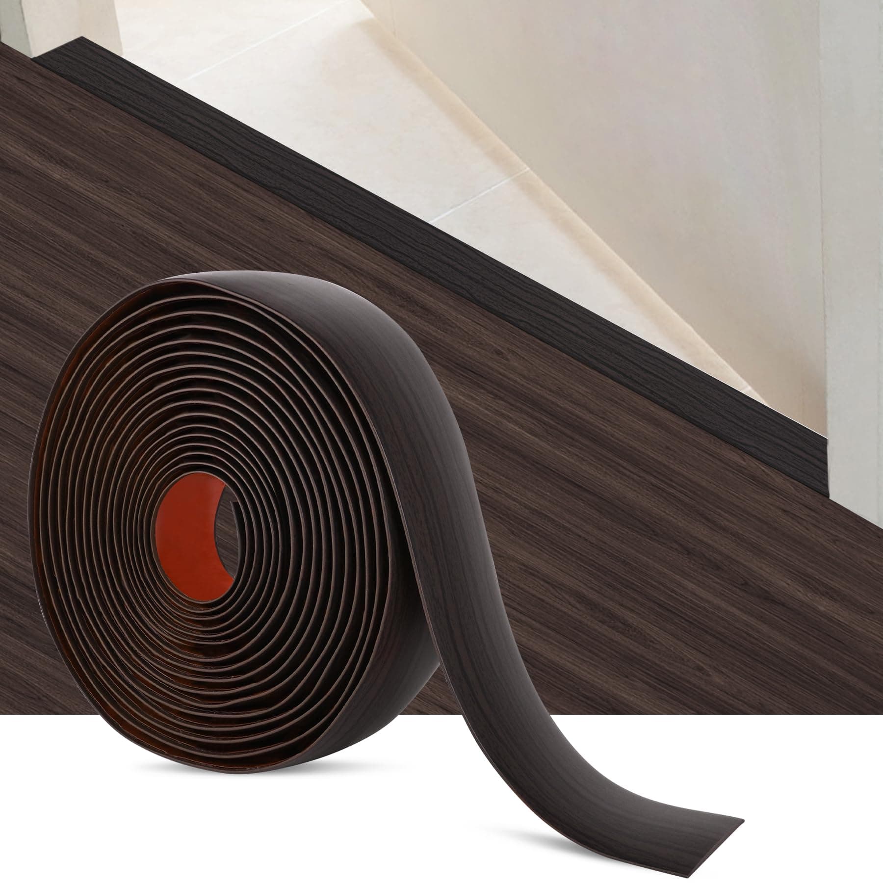 ToLanbbt 20 Ft Floor Transition Strip Self Adhesive Flooring Transitions Vinyl Floor Cover Strips Floor Bar Flat Divider Strip Laminate Floor Joining Trim Strip Wood Grain Design (5cm, Brown)