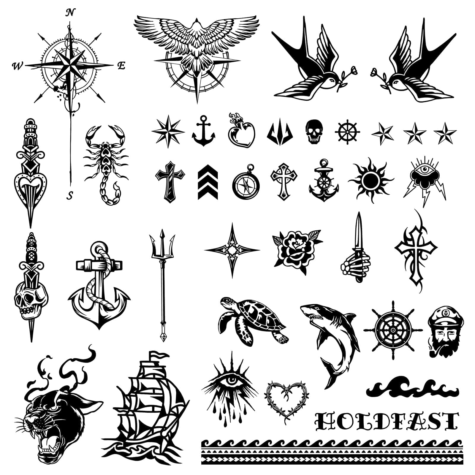 3sheets Pirate Temporary Tattoos Men Adults Semi Permanent Tattoos Sailor Anchor Ocean Swallow Fake Tattoos Long Lasting 1-2 Weeks Halloween (Grey 1)