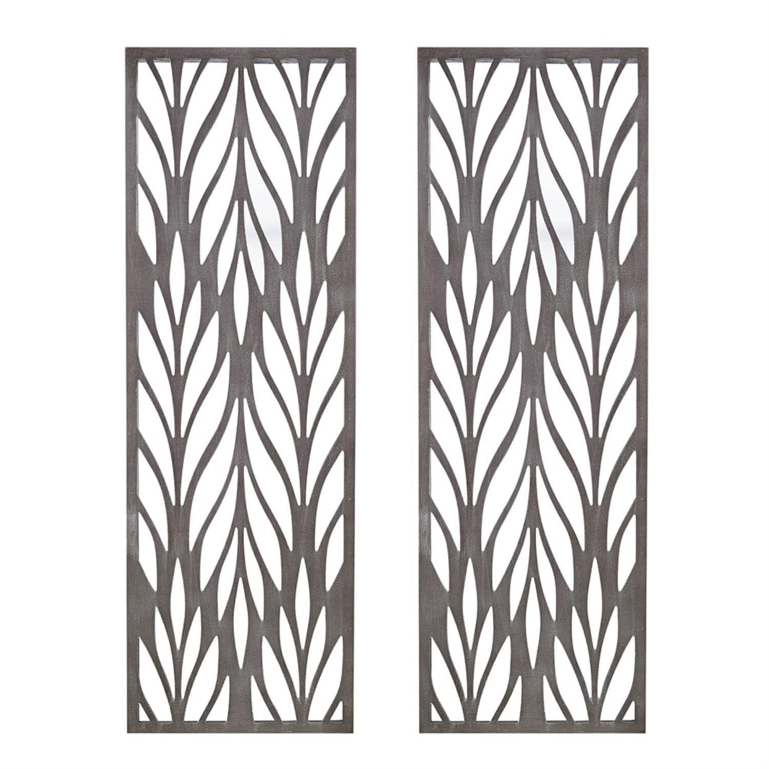Florian Wall Art - Carved Wooden Botanical Leaves Framed, Natural Sheen Finish - Modern Décor for Living Room, Ready to Hang Bedroom Decoration, 12"W x 36"H x 1"D, Reclaimed Grey 2 Piece