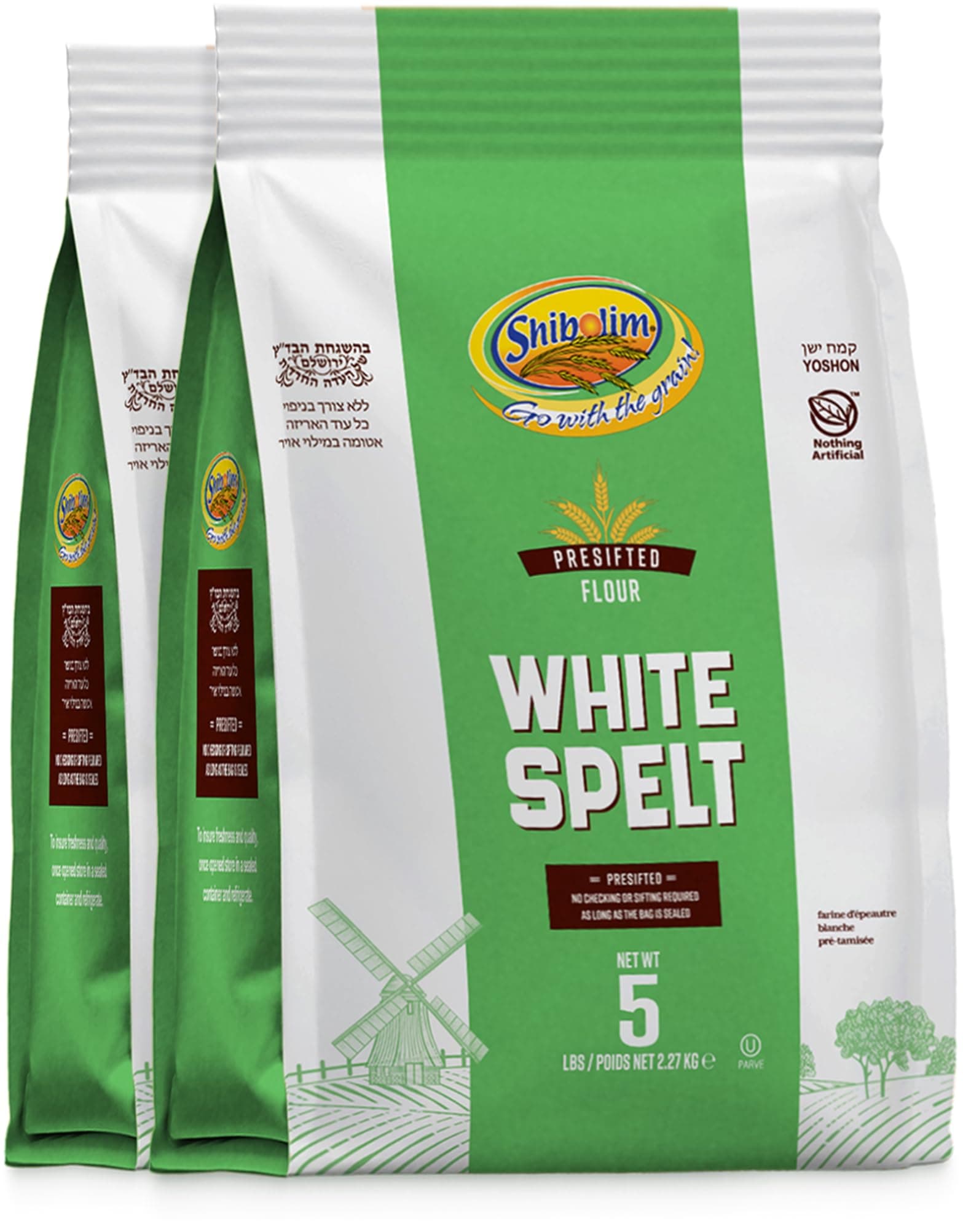 Shibolim Stone Ground White Spelt Flour, 5 Lb (2 Pack) | Triple Sifted Flour | 100% Whole Grain | Great Sourdogh Bread Flour | Kosher Certified