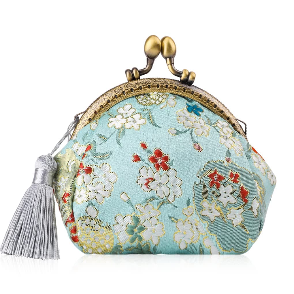 Embroider Coin Purse Vintage Wallets Canvas Change Pouch Floral Trinkets Small Kiss Lock Clasp Handbag Jewelry Bag Tassels Women