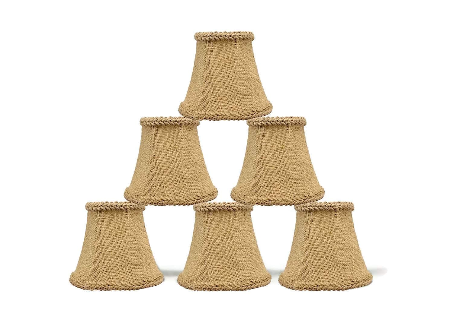 Urbanest Chandelier Mini Lamp Shades 5-inch, Bell, Clip On, Burlap (Set of 6)