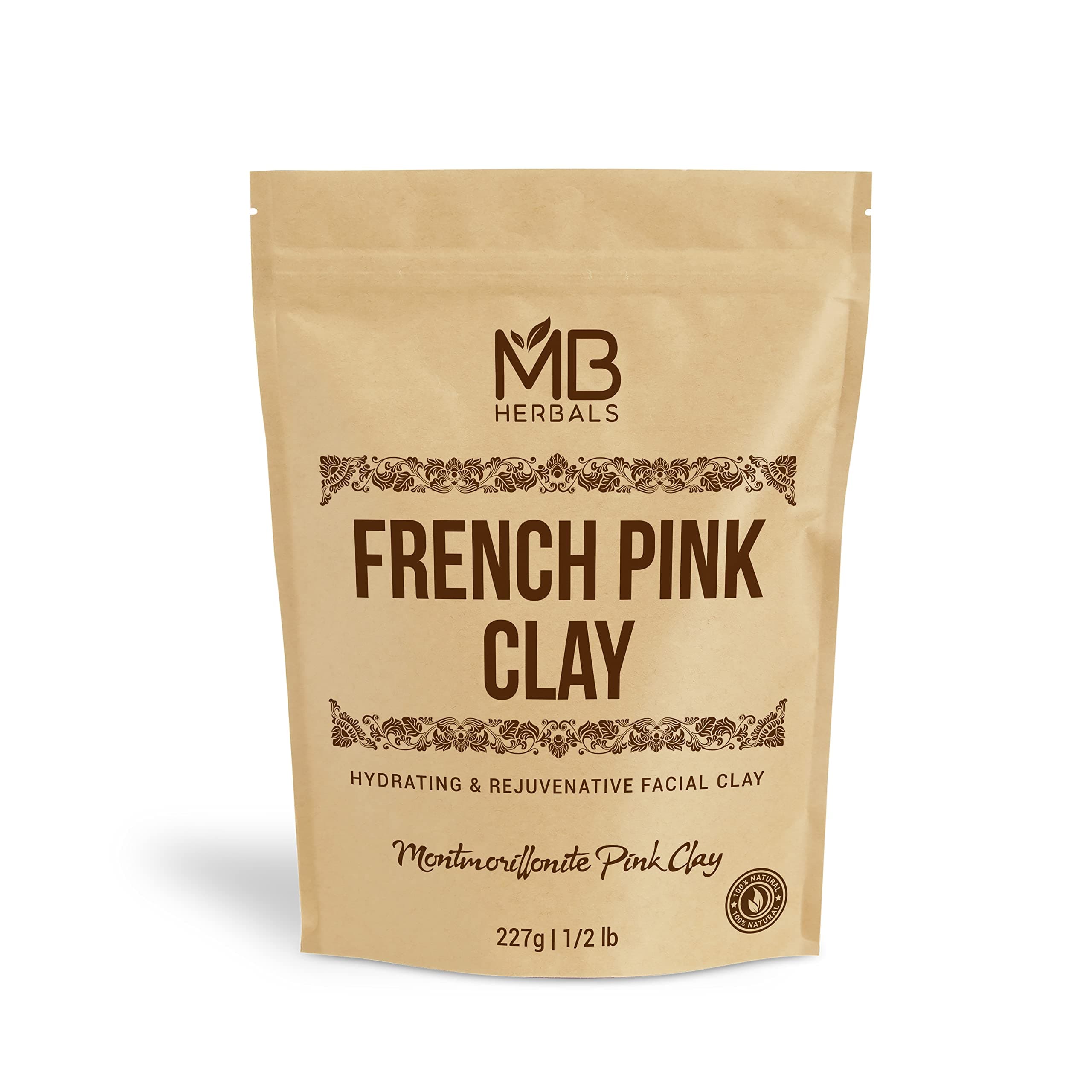 MB Herbals French Pink Clay 8 oz / 0.5 LB | Montmorrillonite Pink Clay (French Rose Clay) | Mild, Hydrating Clay for Face Pack & Soap Making