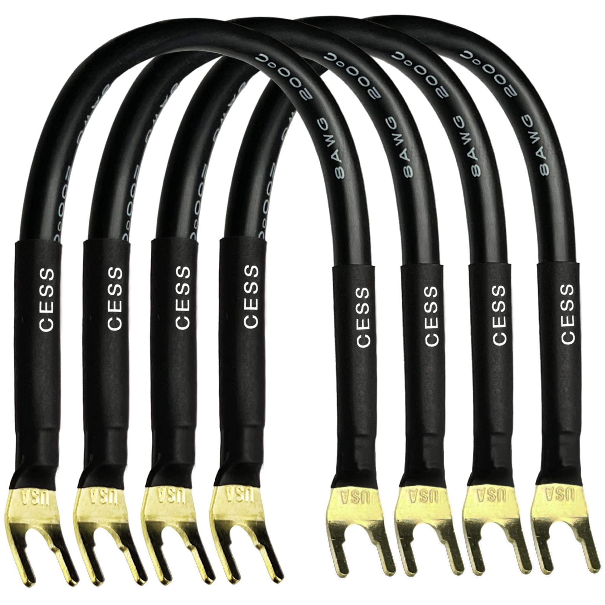 CNCESS CESS-028L HiFi Premium Speaker Cable Jumpers 8 Inches - Fork Spade Plug to Spade Plug Speaker Jumper Cables - 4 Pack (Large Fork)