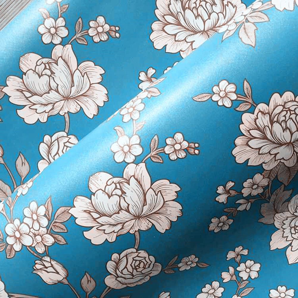 Vintage Floral Adhesive Paper Vinyl Shelf Liner Peel Stick Dresser Drawer Sticker Home Deco 17.7inch by 118inch (Blue)