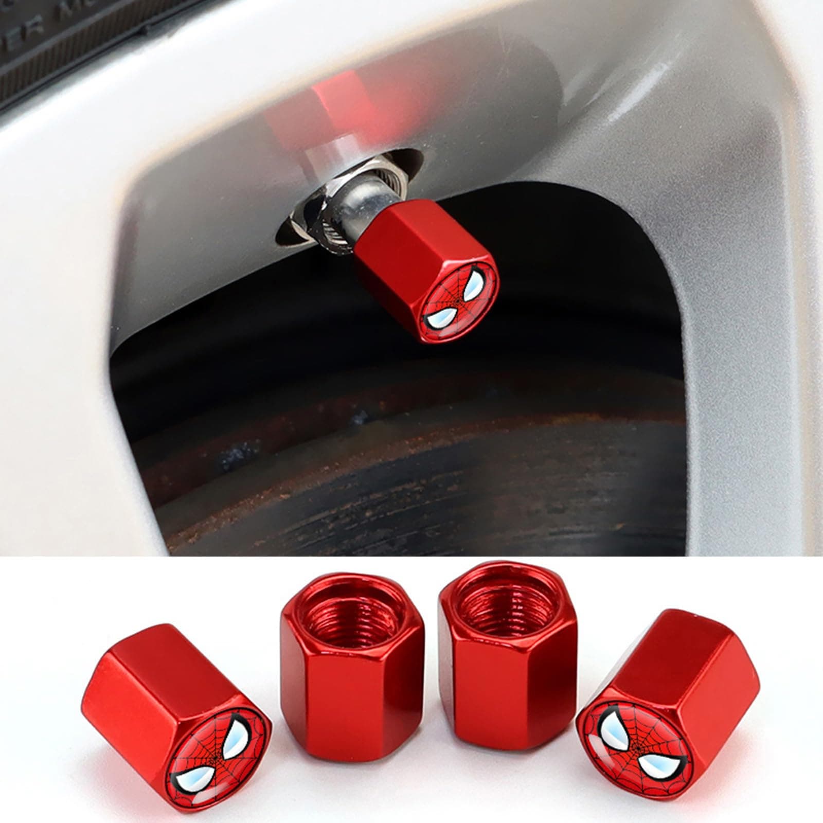 Tire Valve Caps | 4 Pcs Red Spidre Man Universal Tire Stem Caps | Metal Wheel Car Air Caps Cover Dust Caps