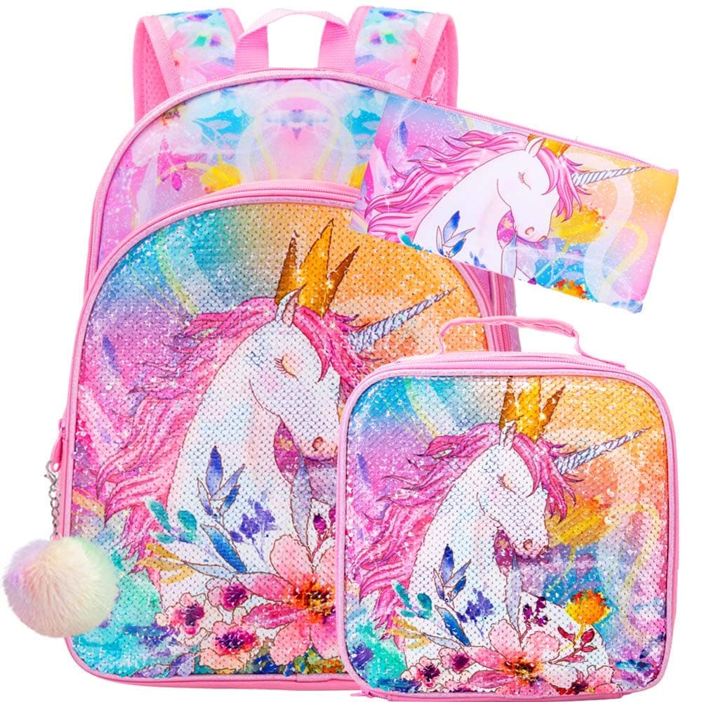 Kids Lunch Box for Girls, Unicorn Sequin Lunch Bag