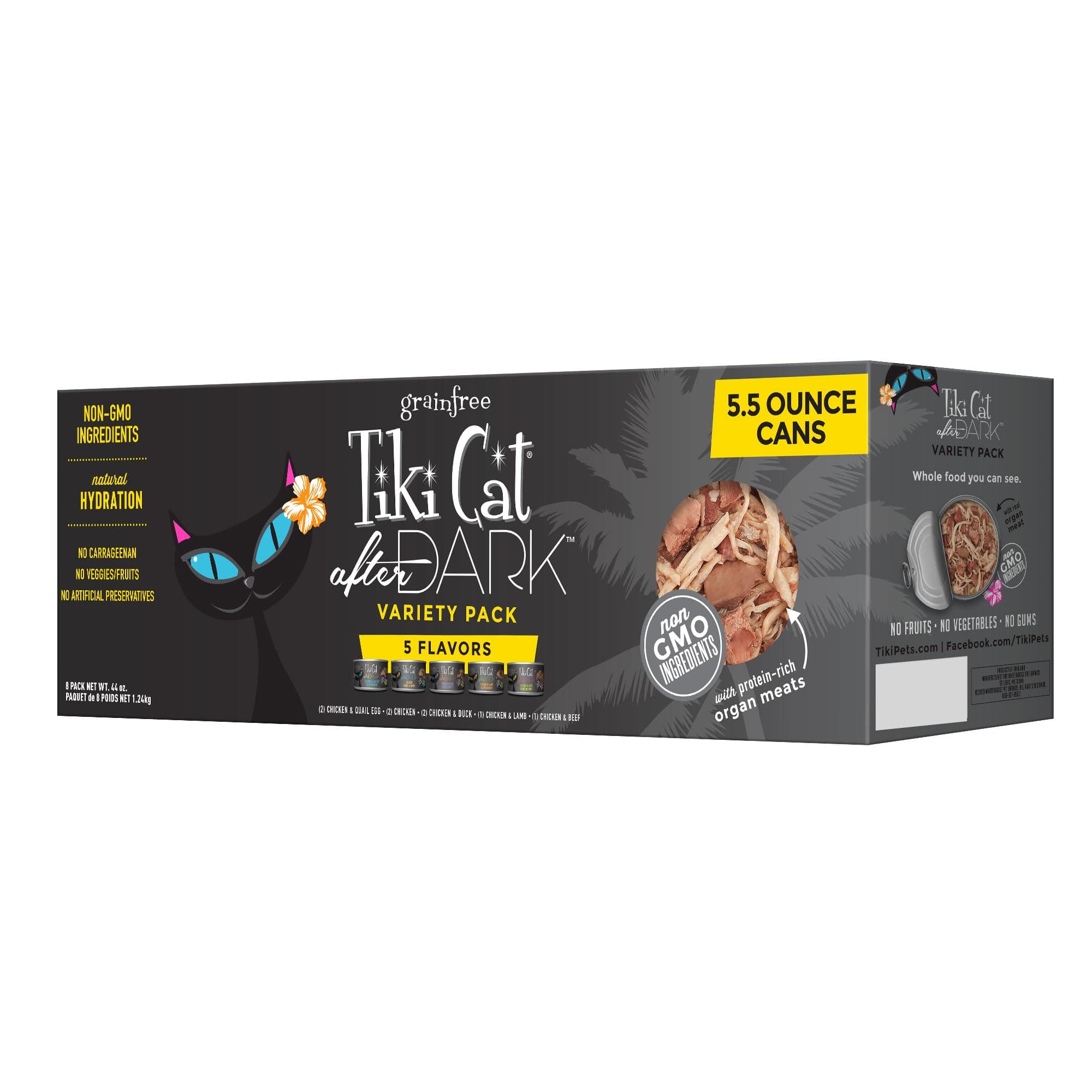 Cat After Dark, Variety Pack, High-Protein and 100% Non-GMO Ingredients, Wet Cat Food for Adult Cats, 5.5 oz. Cans (Pack of 8)