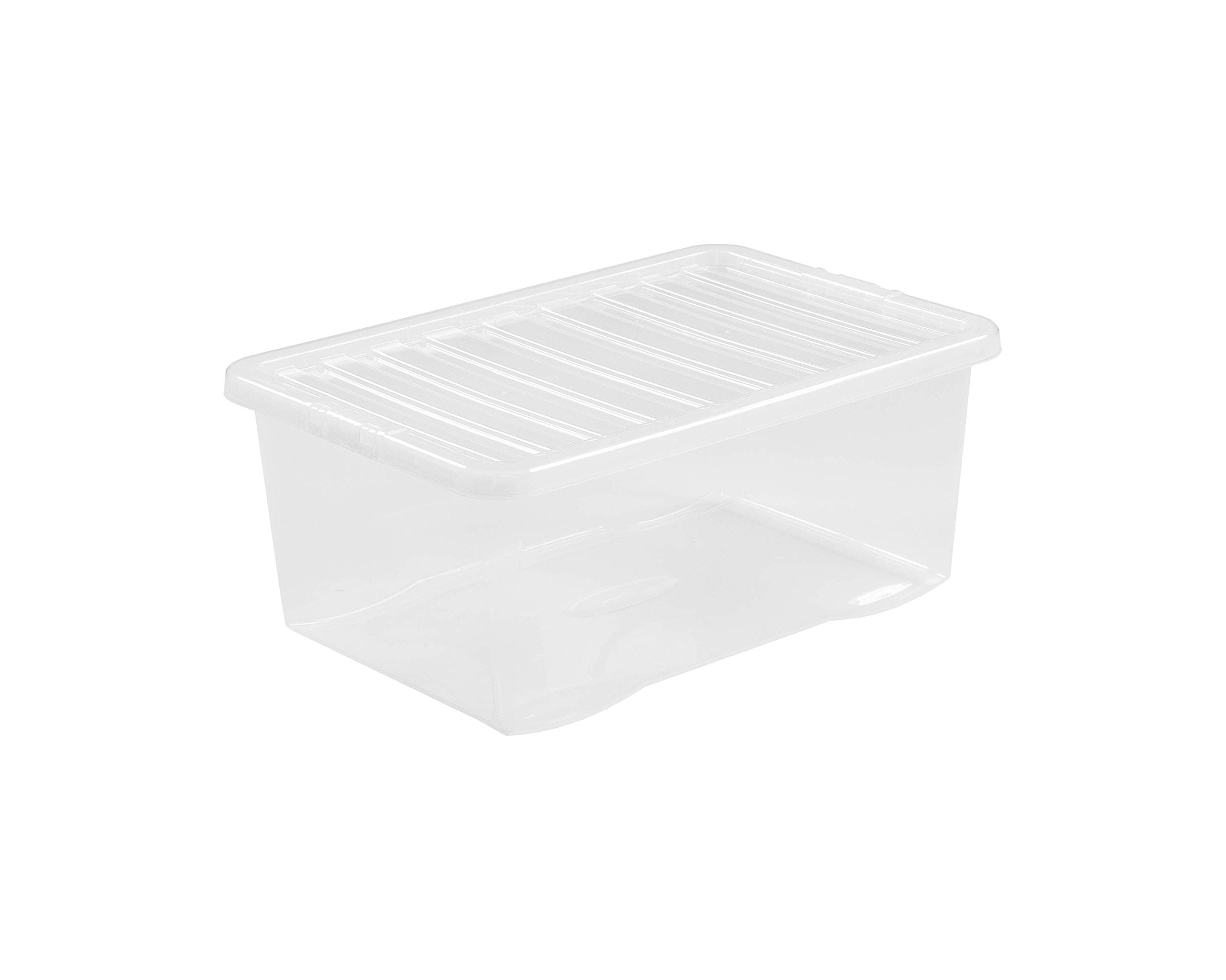WHAM Clear Plastic Storage Box Boxes With Lids Home Office Stackable Nestable, 45L, Set of 5