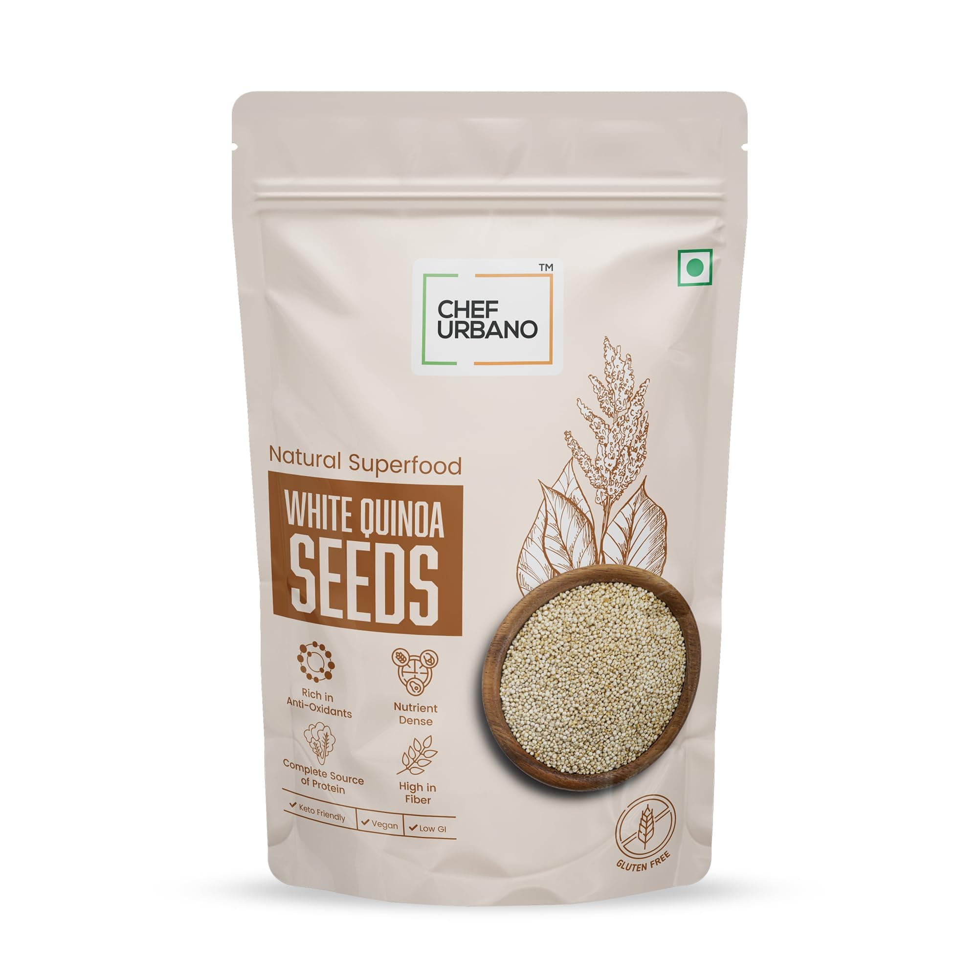 Chef Urbano White Quinoa 1 Kg | Saponin Free | Higher Mineral Content Than Rice | Rich in Protein & Fiber | Diabetic Friendly | Aids Weight Loss | Gluten Free | Vegetarian | Non GMO | Diet Food