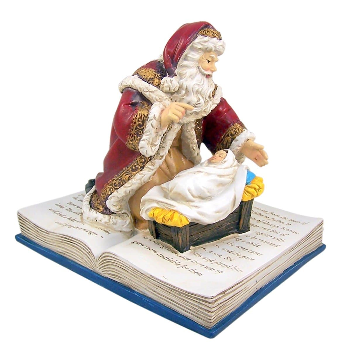 Gifts of Faith Adoring Kneeling Santa on Bible Resin Christmas Statue Musical Figurine, 8 Inch