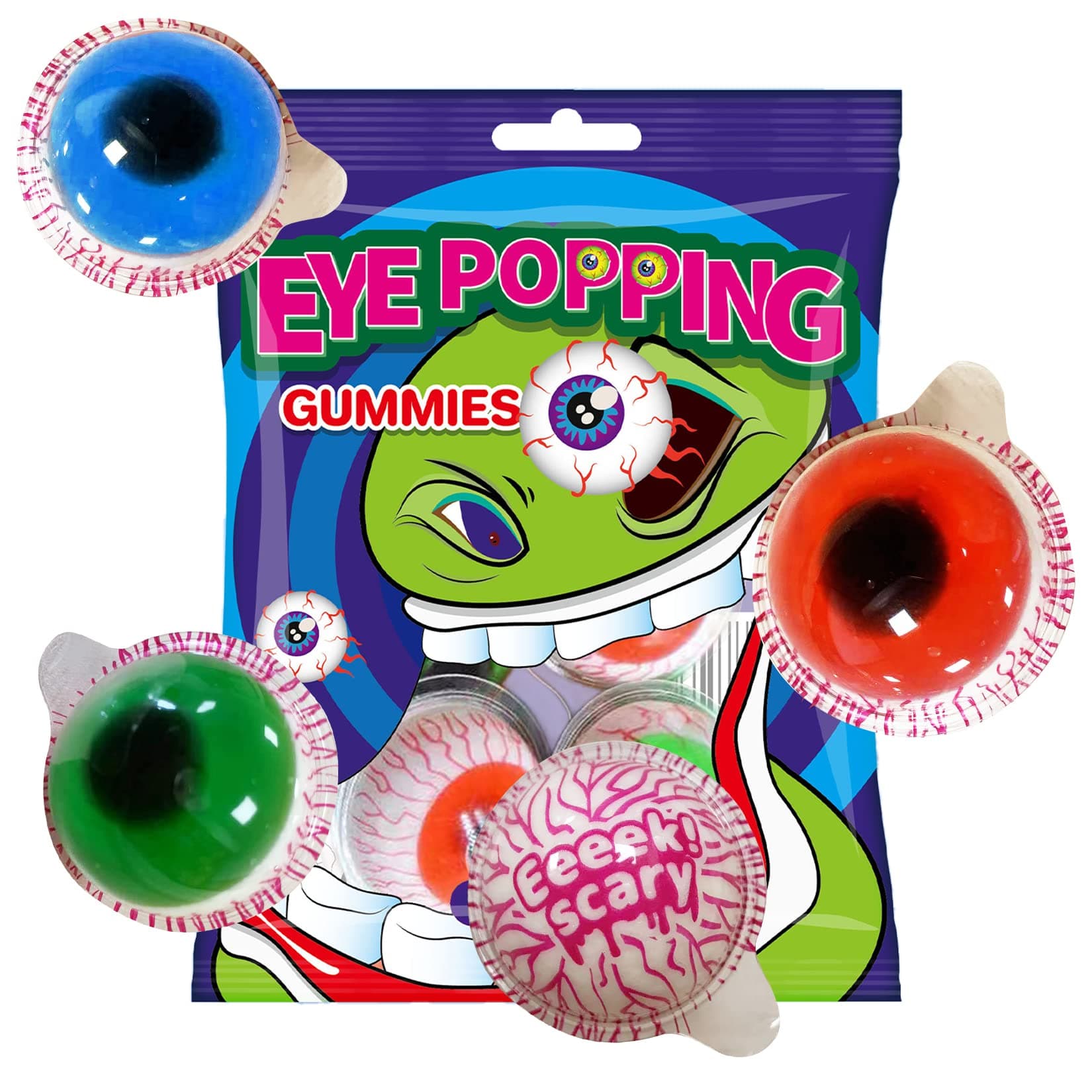 Eye Popping Gummies - Sweet Eyeball Candy for Halloween, Birthday, Trick Or Treat, Party Individually Wrapped Jelly Filled for Kids, Novelty Gag Gift (1)