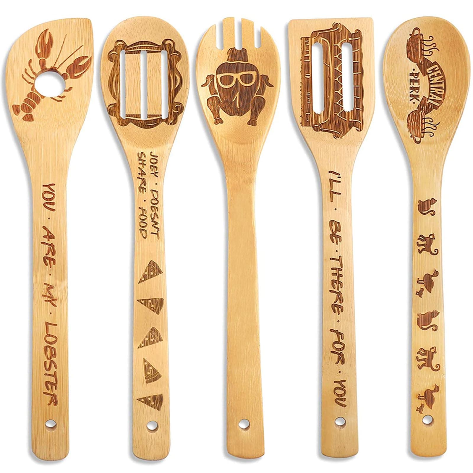 Friends TV Show Merchandise - 5 Piece Friends Wooden Spoons for Cooking, Nonstick Friends Merchandise, Friends TV Show Decor, Friends TV Show Gifts for Women Halloween Gifts