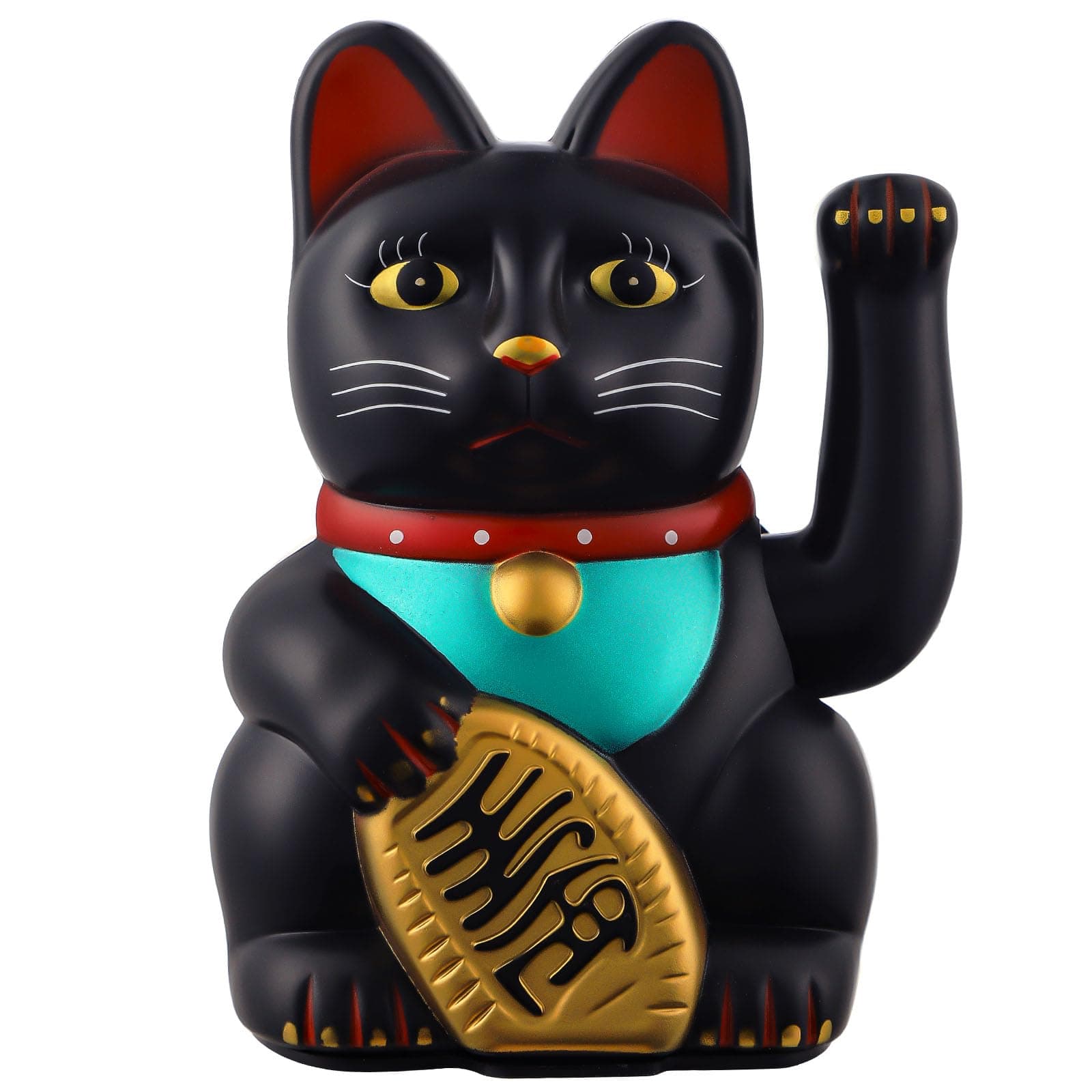 Gold/Black/White Maneki Neko Lucky Cat,Fengshui Cat- Waving Arm Battery Operated for Fortune Money and Good Luck (Black, 4 in)