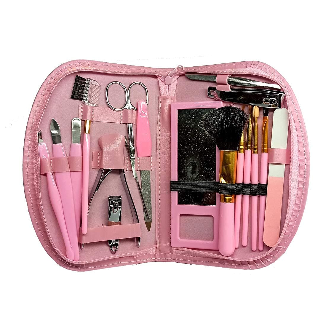 Beauty Tool Manicure Kit, pedicure tools for feet, Nail Cutters, Manicure Pedicure kit for women and Men, 18 Pieces, in Pink PU leather case, Color may vary