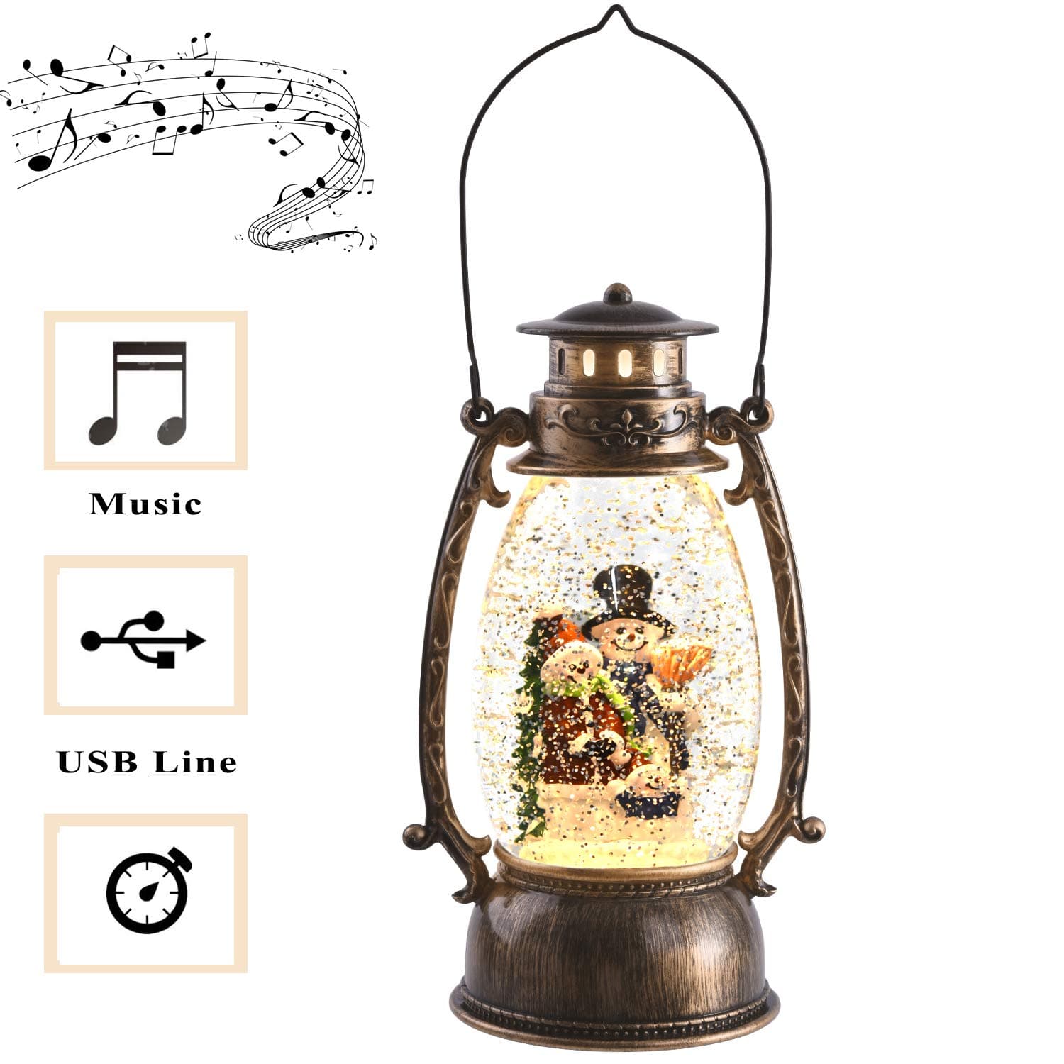 Lighted Christmas Snowman Water Glittering Musical Snow Globe Lantern Christmas Home Decoration Snowman Family, Battery Operated
