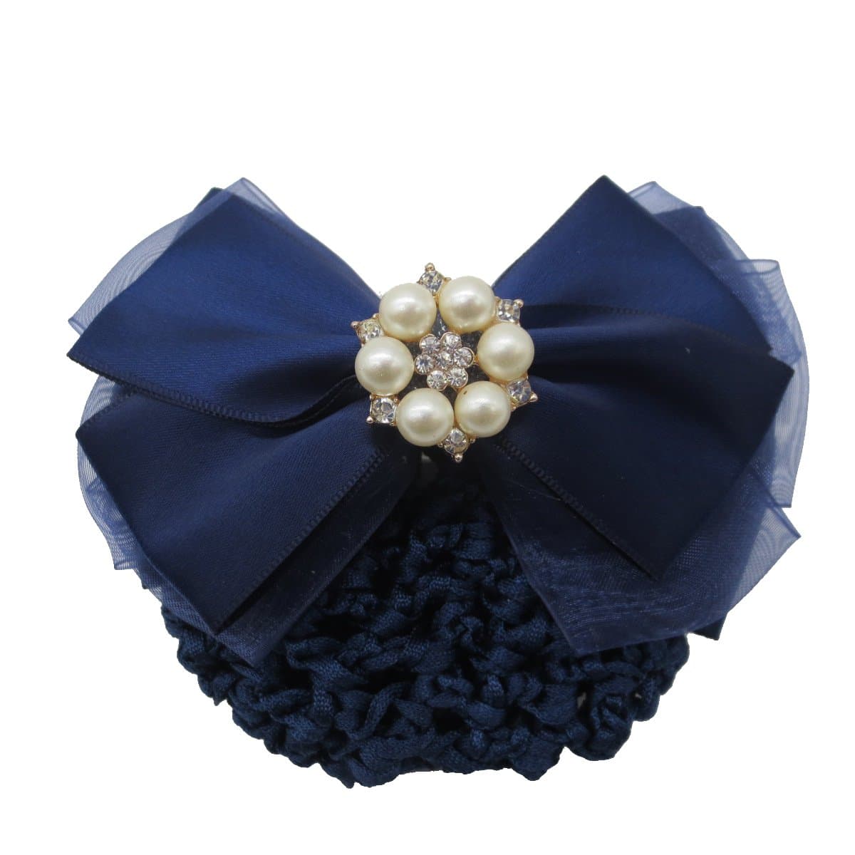 Szeagle Women's Bun Cover Net Snood Bowknot Decor Barrette Hair Clip Blue Lace