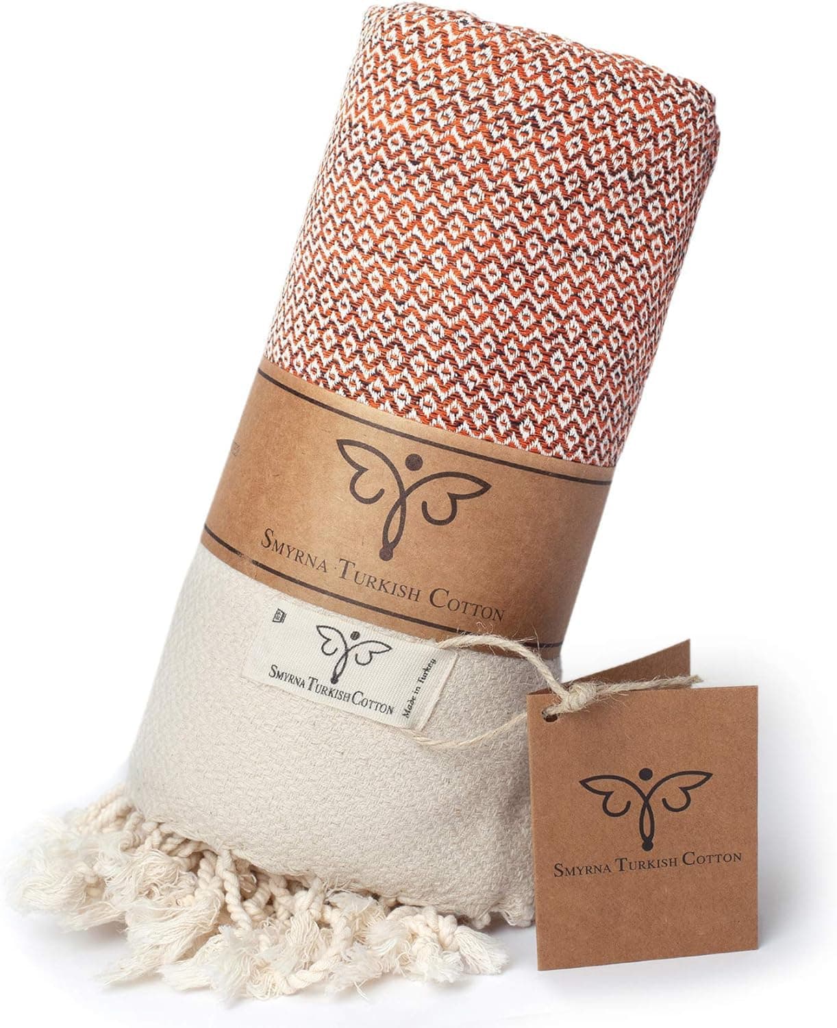 SMYRNA TURKISH COTTON Vintage Series Throw Blanket 100% Cotton | Large 152 x 205 cm Wearable Cosy Blanket |Made in Turkey |Machine Washable | Premium Luxury Bath Towel&Picnic Rug-Orange