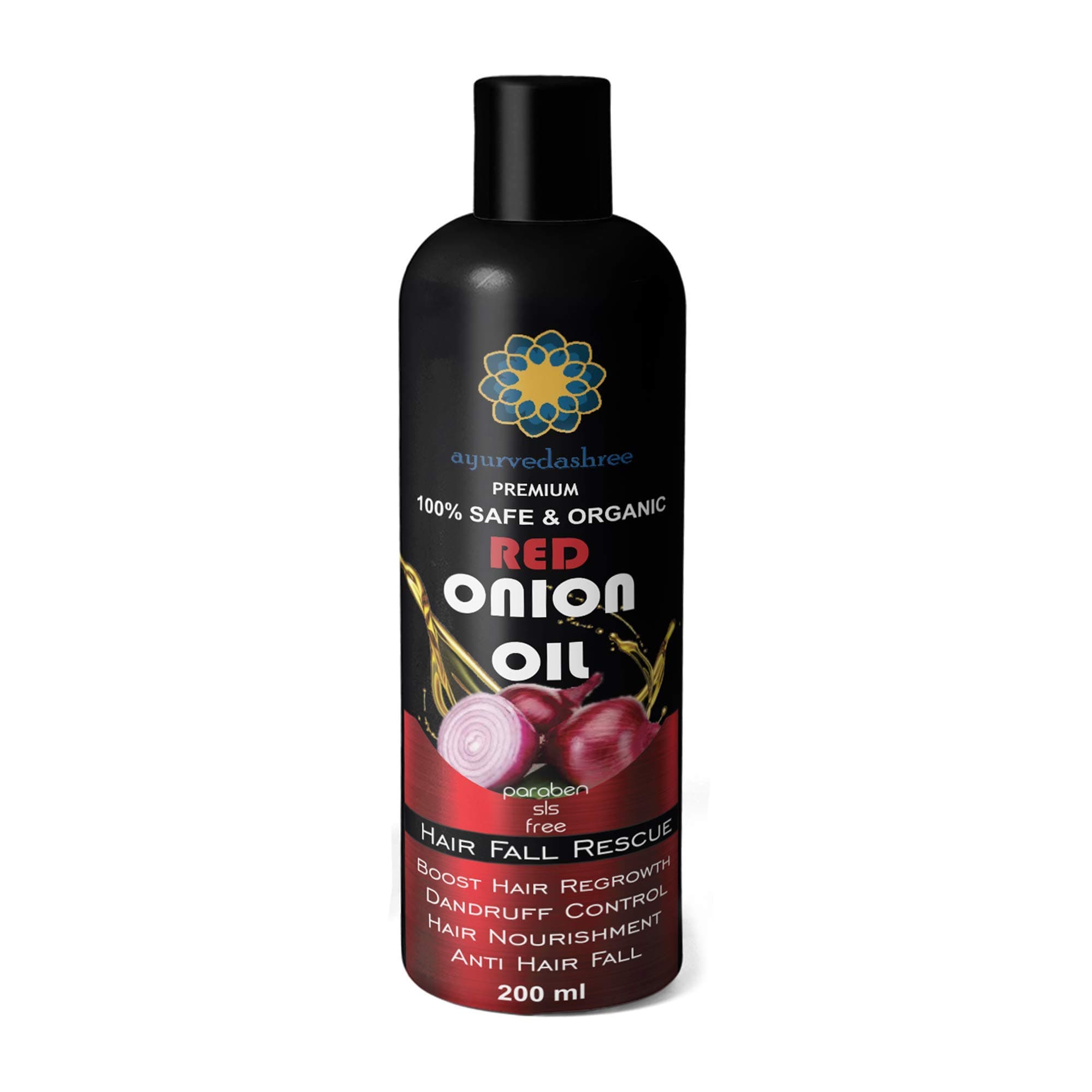 Hair Treatment Oil with Red Onion, Oil blends of Black Seed, Pure Argan, Sandalwood & Rose - 200 Ml/6.7 fl oz