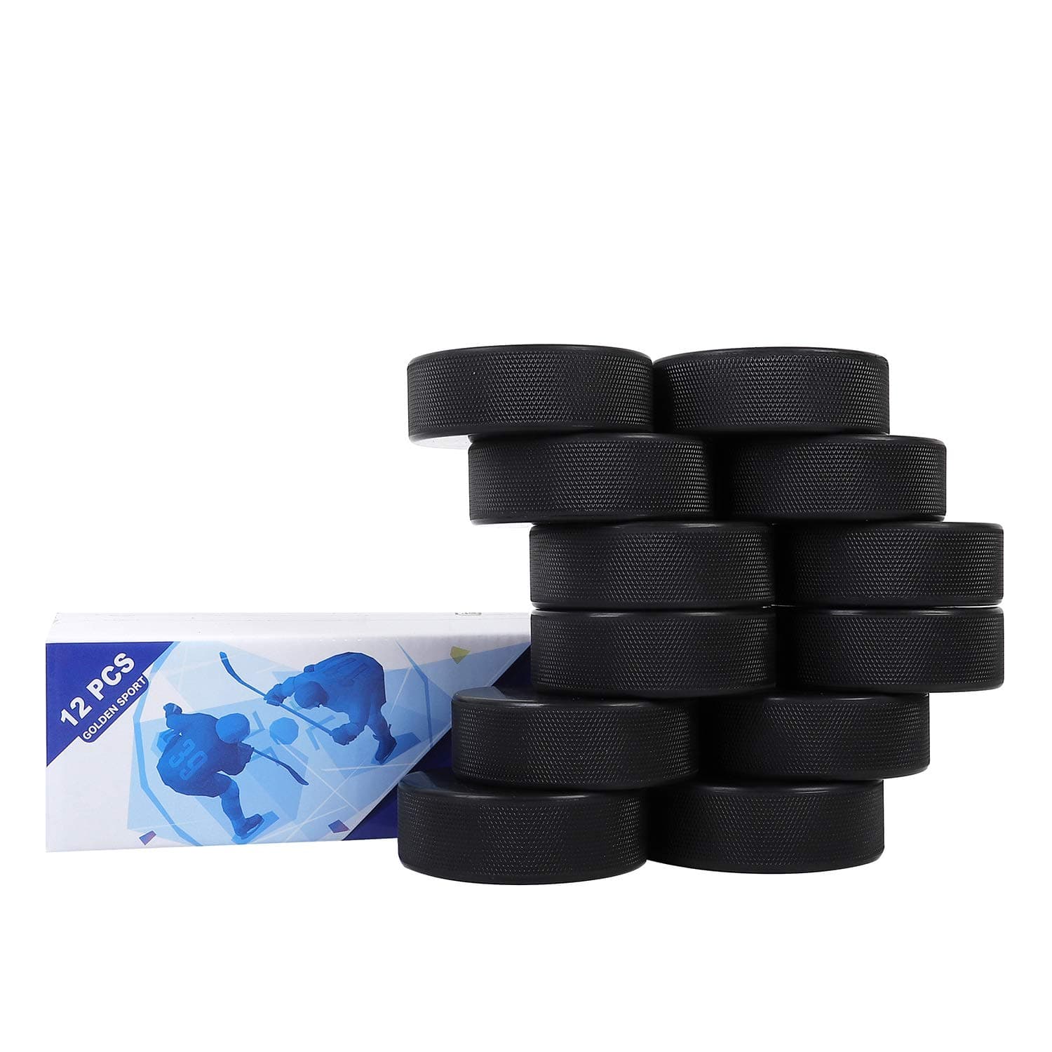 Ice Hockey Pucks, Official Regulation, for Practicing and Classic Training, Diameter 3", Thickness 1", 6oz, Black, 12pcs