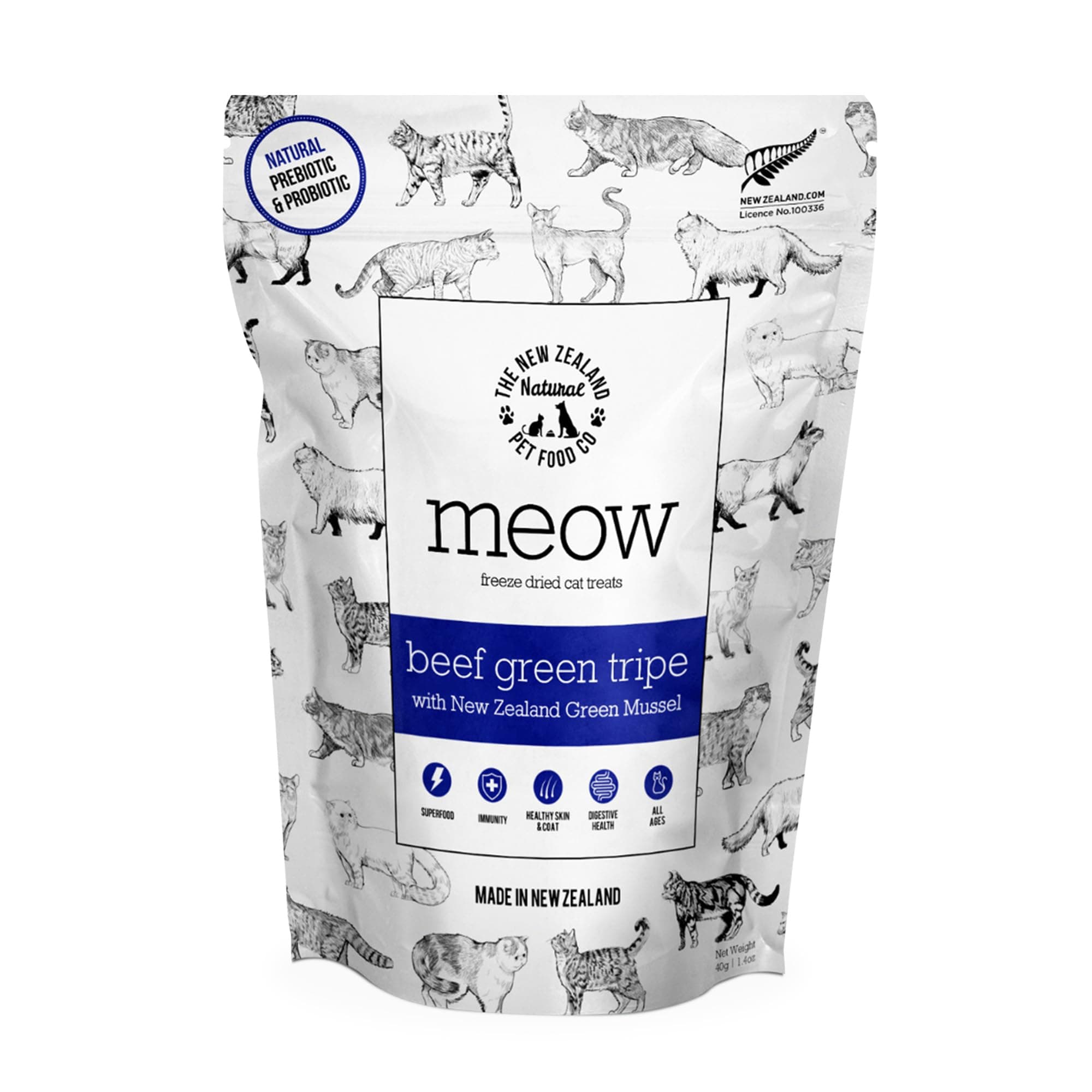 The New Zealand Natural Pet Food Co MEOW Freeze Dried Cat Treats - Beef Green Tripe with New Zealand Green Mussel, High Protein, Healthy Cat Snacks and Toppers, All Natural for all Life Stages, 1.4 oz