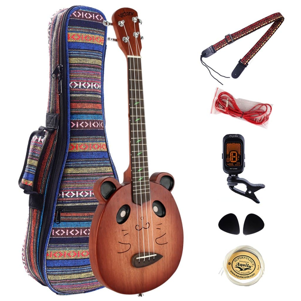 Electric Tenor Ukulele Mahogany VT-26-EQ 26 inch Ukulele Kit with Gig Bag, Tuner, Picks, Aquila Nylon Strings, Red electric line and strap