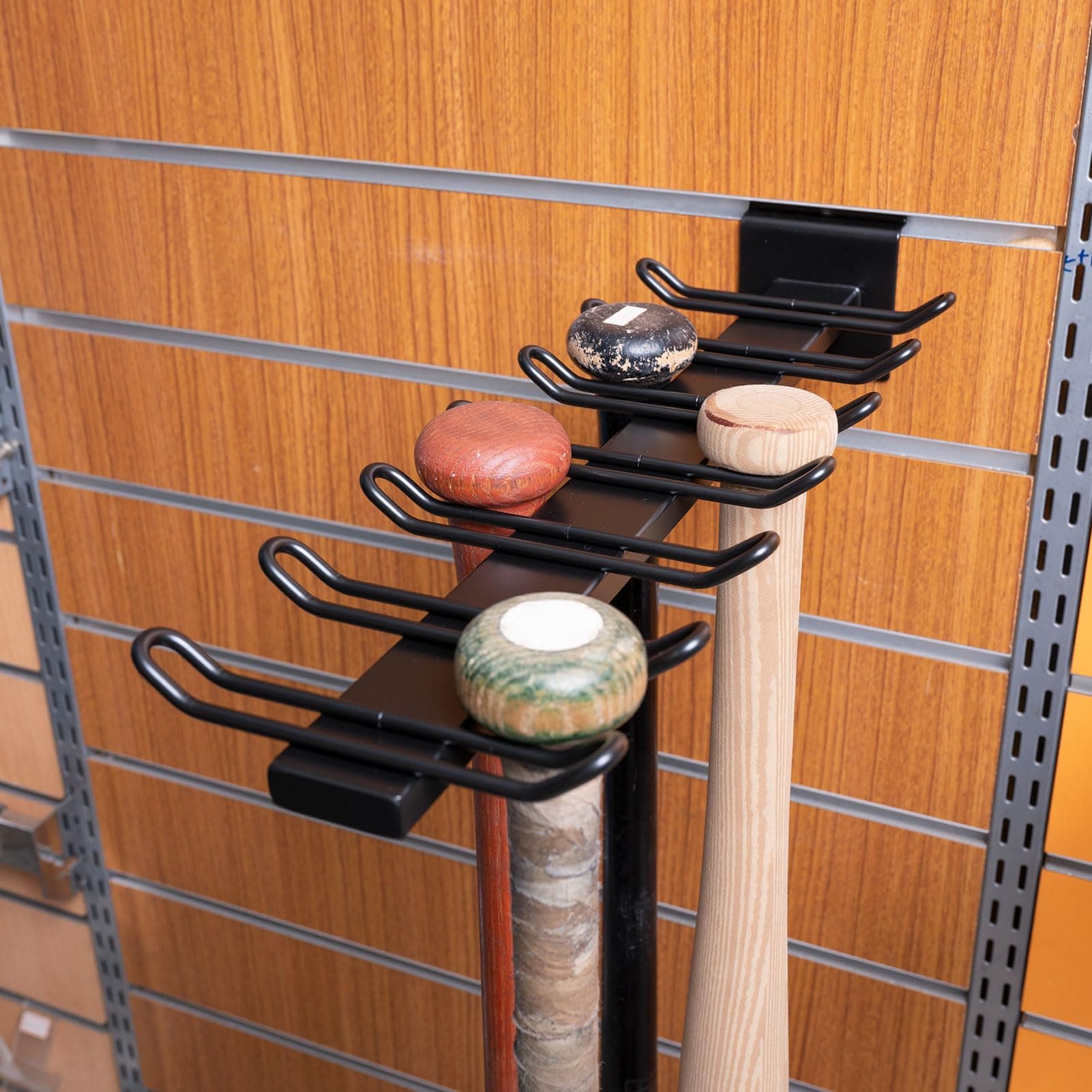 Baseball Bat Holder to Hold 6, 8, 12 Bats, Sports Softball Bat Slatwall Storage Vertical Display Rack, Slatwall Accessories (12 Bats Holder - 2 Pack, Black)