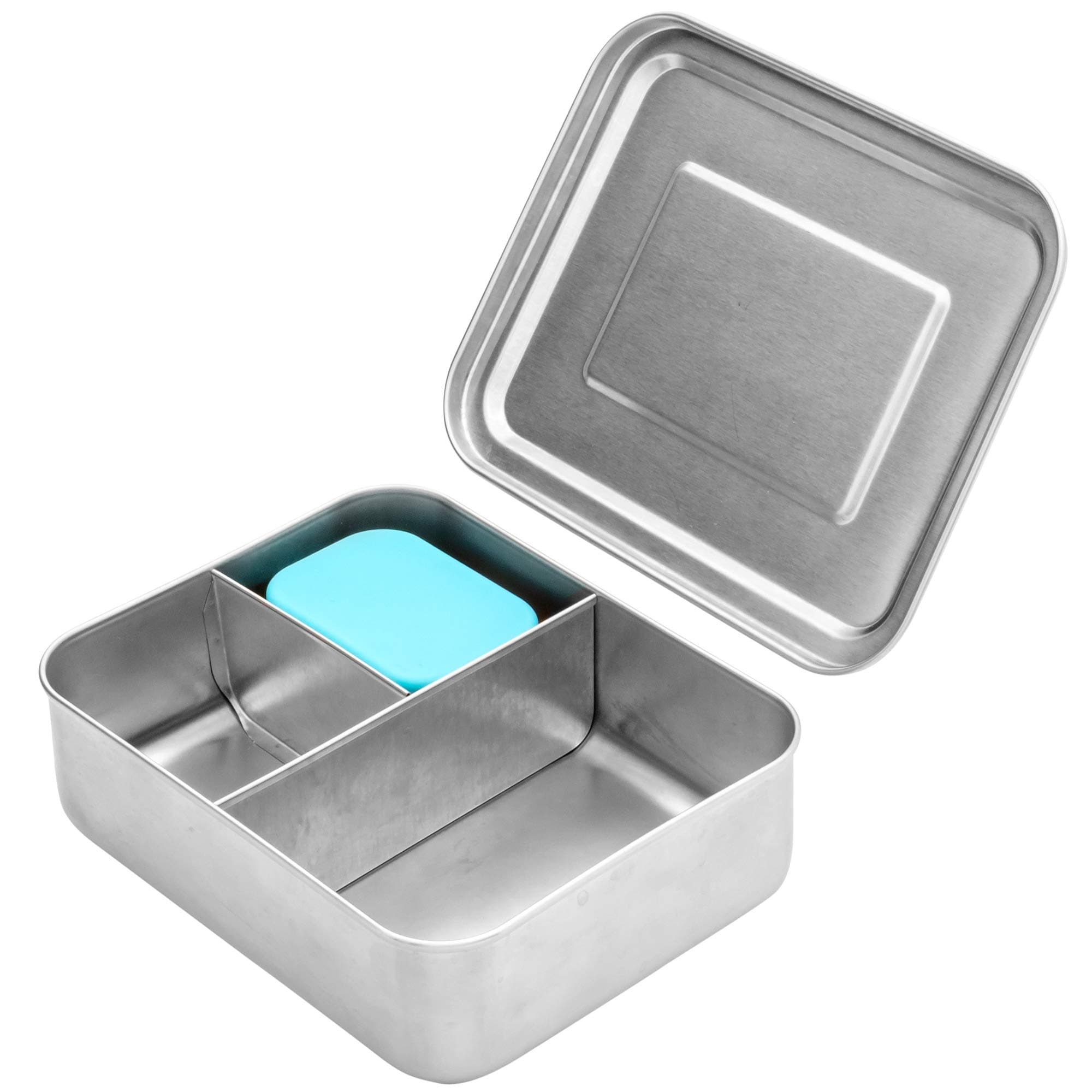 WeeSprout18/8 Stainless Steel Bento Box (Compact Lunch Box) - 3 Compartment Metal Lunch Containers, for Kids & Adults, Bonus Dip Container, Fits in Lunch Bag & Backpack