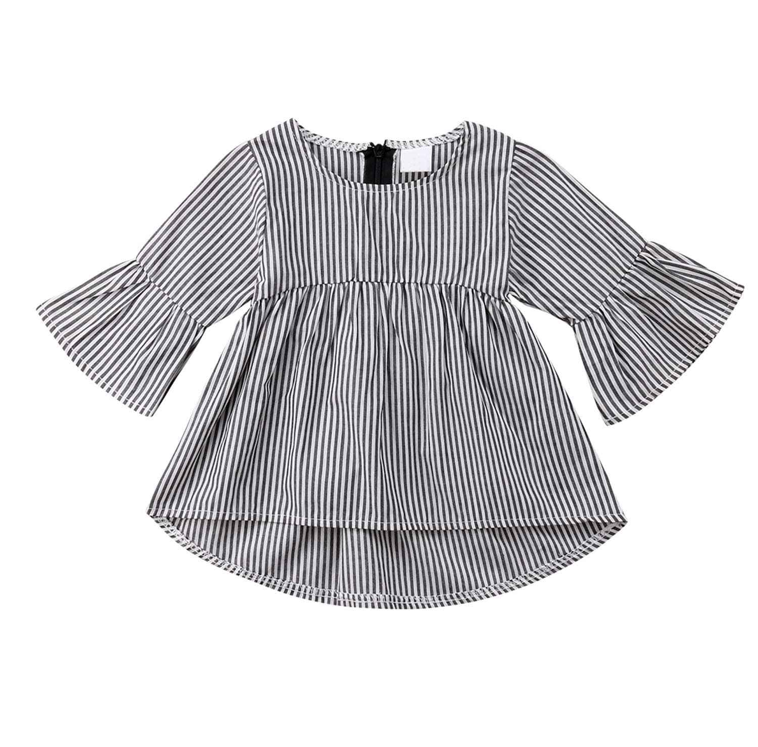 Lefyira Baby Girl Stripe Top Blouse Autumn Ruffle Sleeve Shirt Casual Clothes (12-18 Months, Black+White)