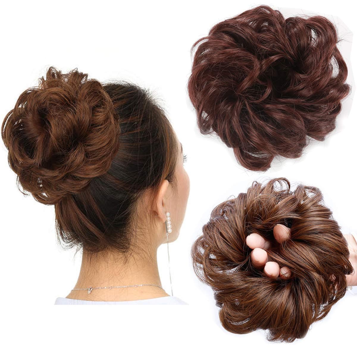 ASUITOFK Messy Bun Hair Piece Thick Updo Scrunchies Synthetic Hair Extensions Ponytail Hair Wig Hairpiece Copper Auburn