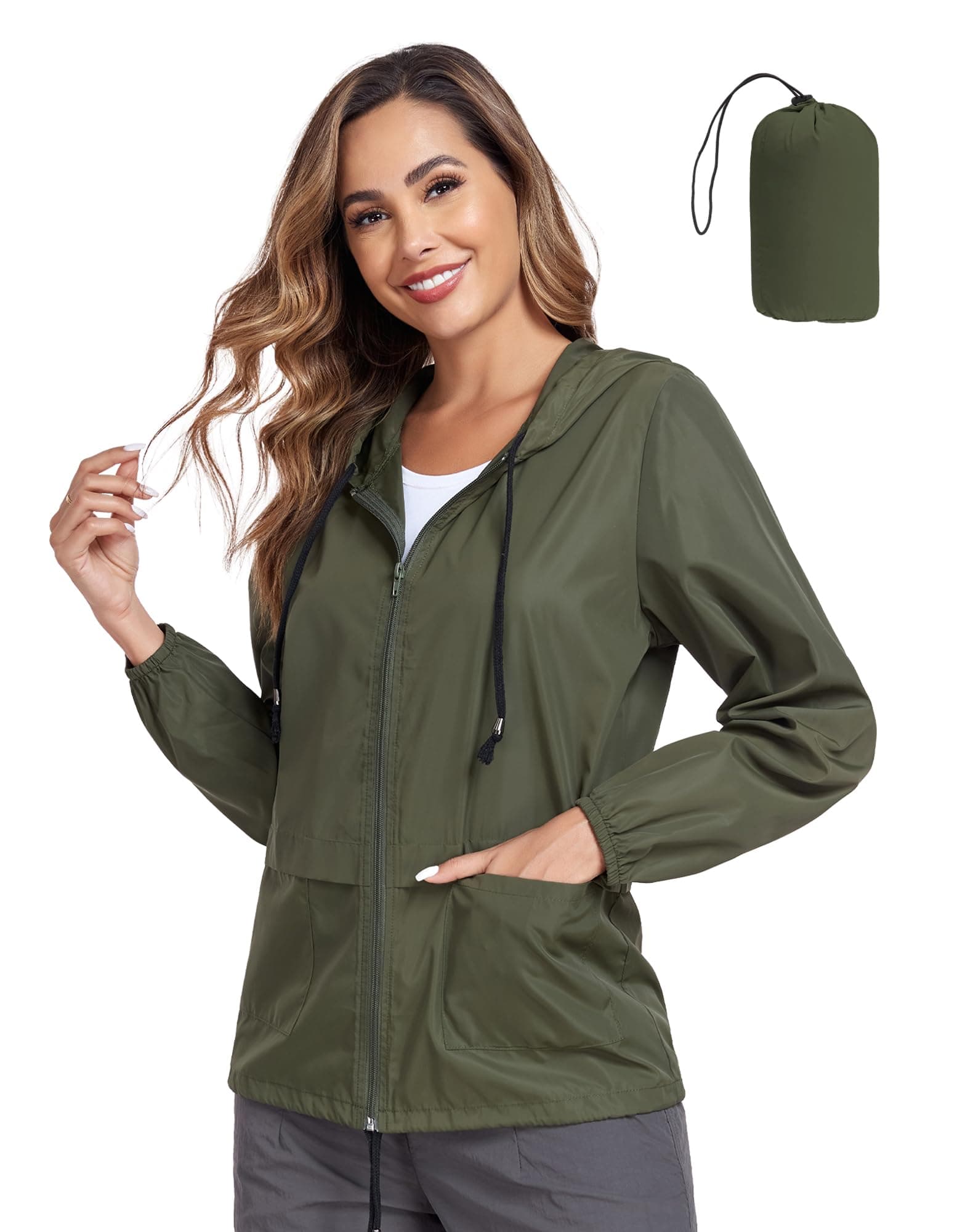 Women's Raincoat Waterproof Windbreaker Hooded Lightweight Packable Rain Jacket with Back Zipper Coats S-XXL