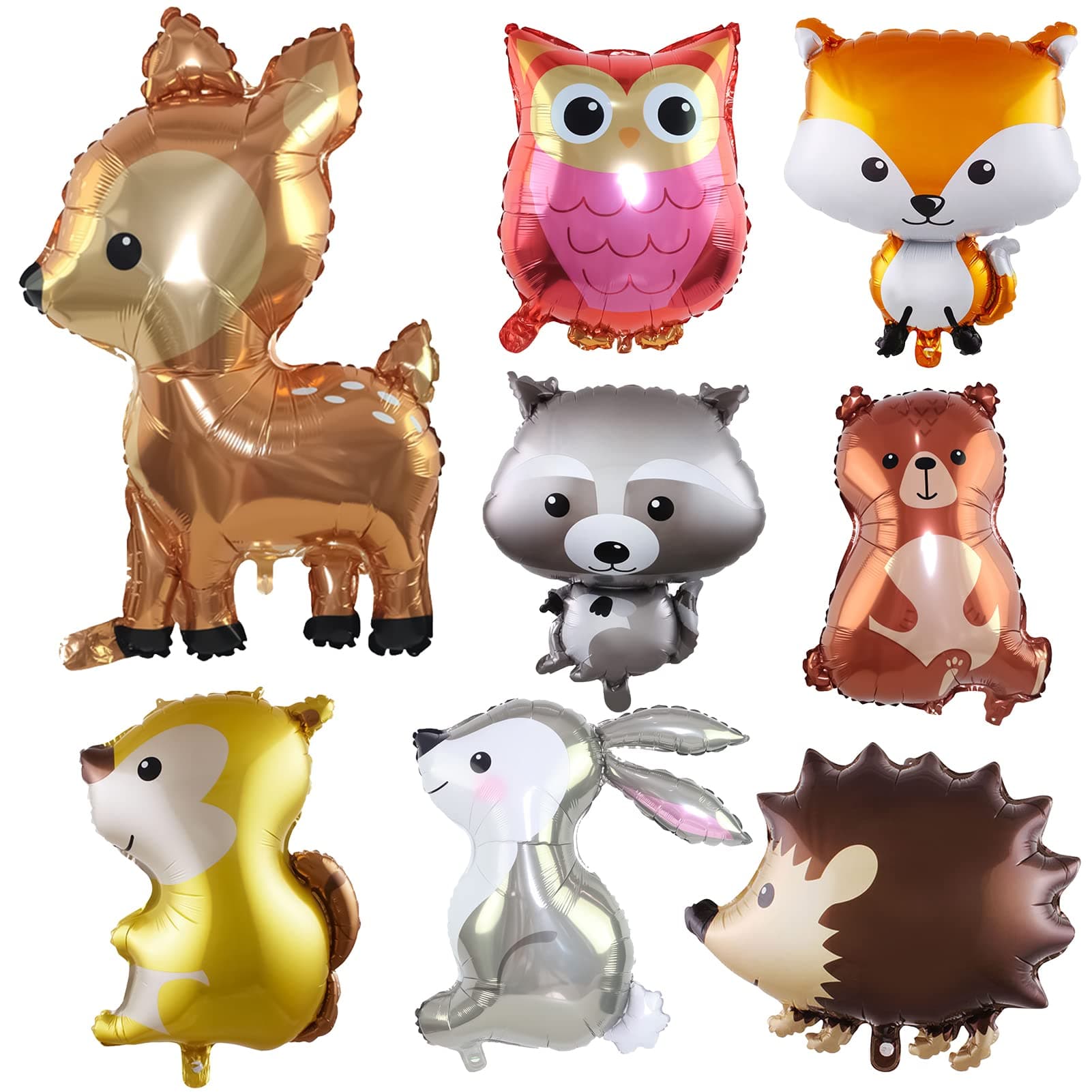 Giant Woodland Animal Balloons Kit - 8 Piece (20-30IN) Rabbit, Deer, Bear, Hedgehog, Fox, Raccoon, Owl, Squirrel