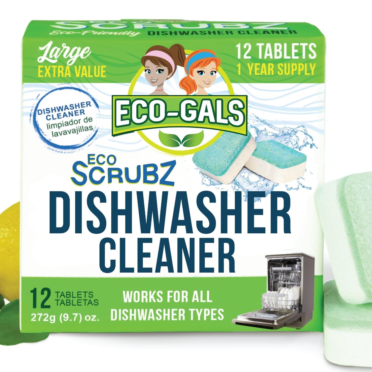 Dishwasher Cleaner, Heavy Duty, Septic Safe, Removal of Odors, Limescale, Smell, Grime, and Calcium - 12 Tablets - 12 Month Supply - Unscented