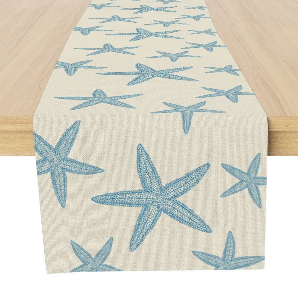 Blue Starfish Table Runner,Nautical Beach Table Runner Decor for Dinning Room Kitchen Summer Ocean Sea Decorations for Holiday Party, Housewarming Gifts for Women Friends Couple, 13X72Inches