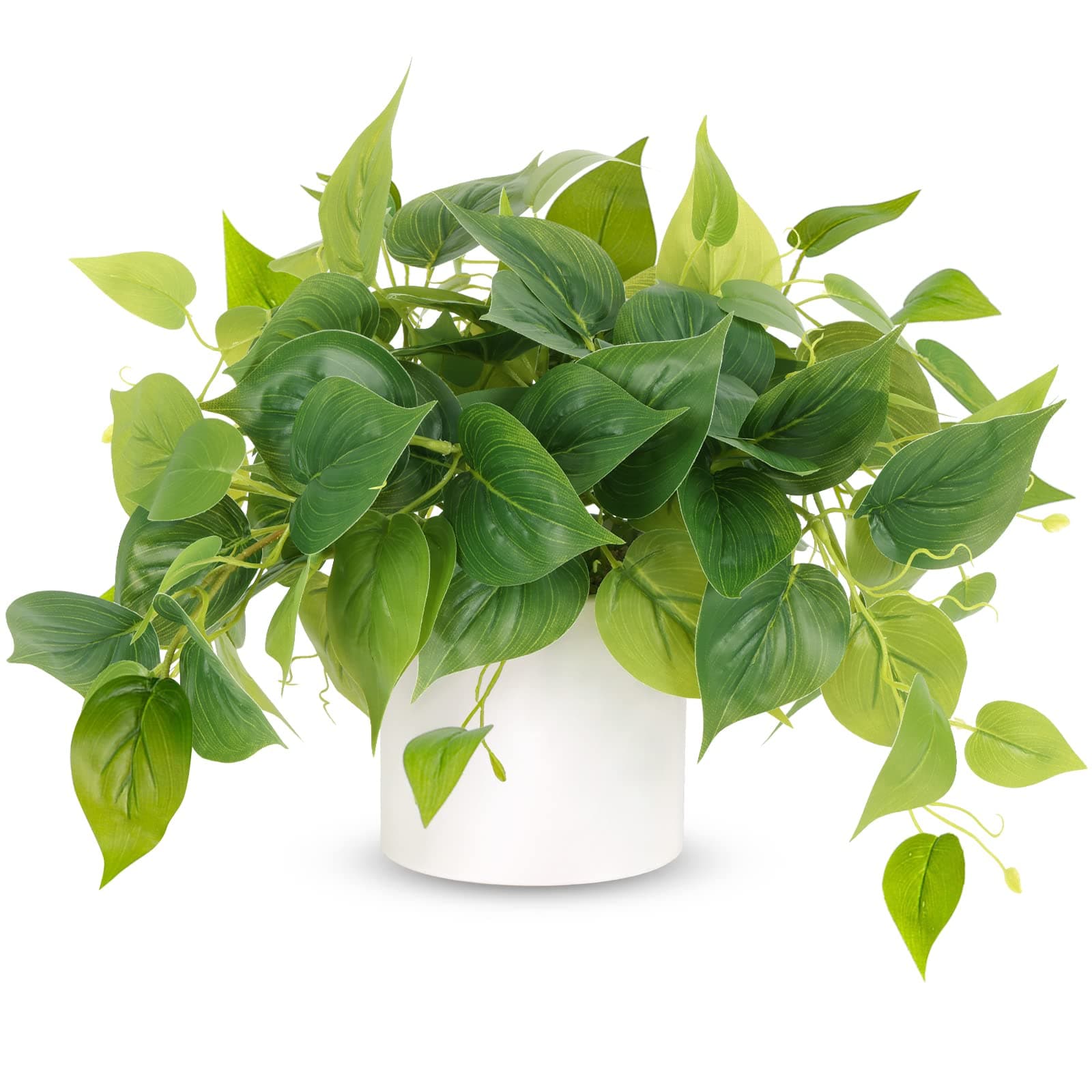 JPSOR Faux Plants Indoor, Pothos Small Fake Plants for Home Decor Indoor Fake Potted Plant Artificial Plants for Living Room Shelf Home Office Decor（White Ceramic Pot）