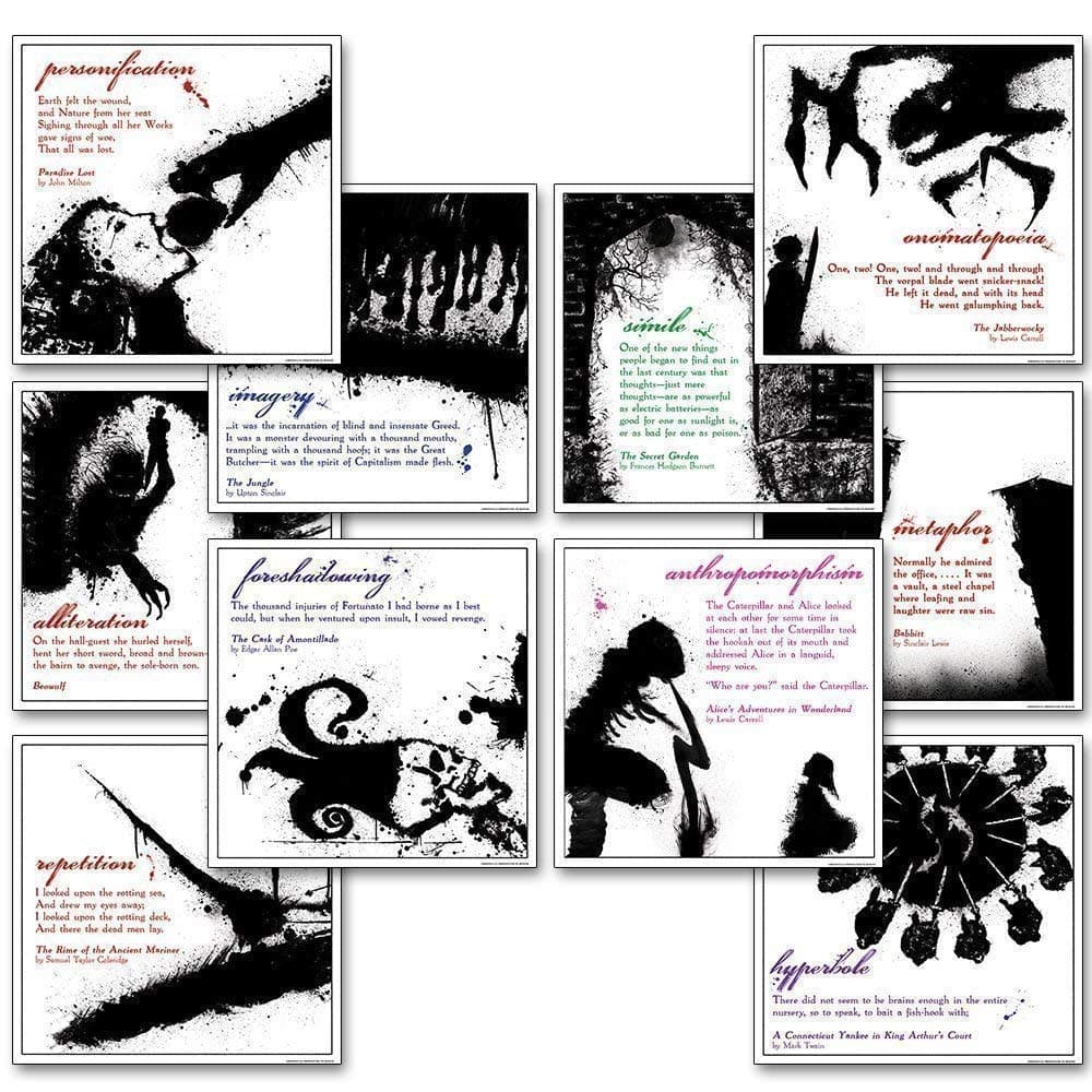 Literary Techniques Posters. Discount Classroom Bundle Featuring Classic Literary Quotes. Fine Art Paper, Laminated, or Framed. Multiple Sizes for Home, Office, or School