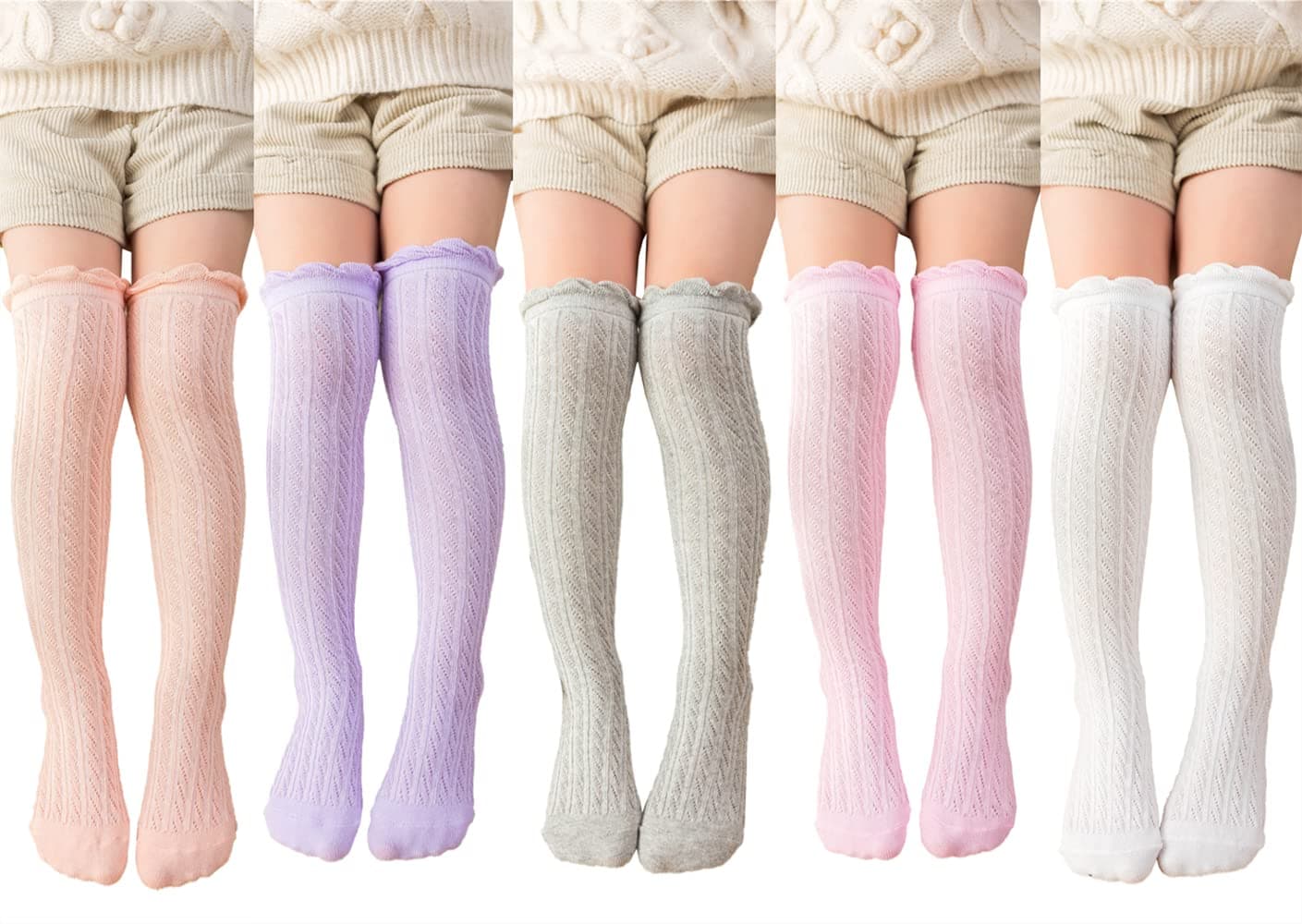 Little Girl's Knee High Socks Over Calf Kids Overknee Stockings Bow Style 3-12T(F-5Pairs)
