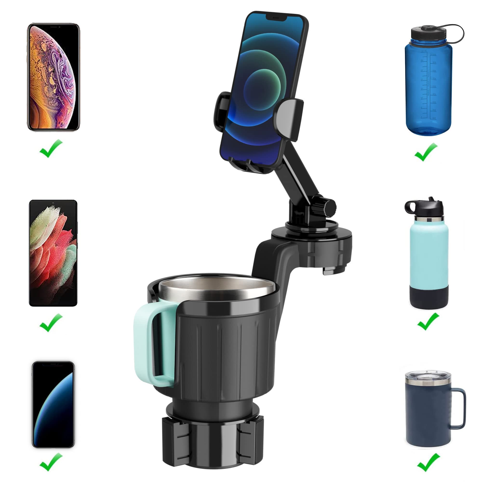 SEVEN SPARTACup Holder Phone Mount for Car Cup Holder Expander Adjustable Base with 360° Rotation Cup Phone Holder for Car Compatible with iphone Samsung Galaxy All Smartphones Upgrade 2-in-1