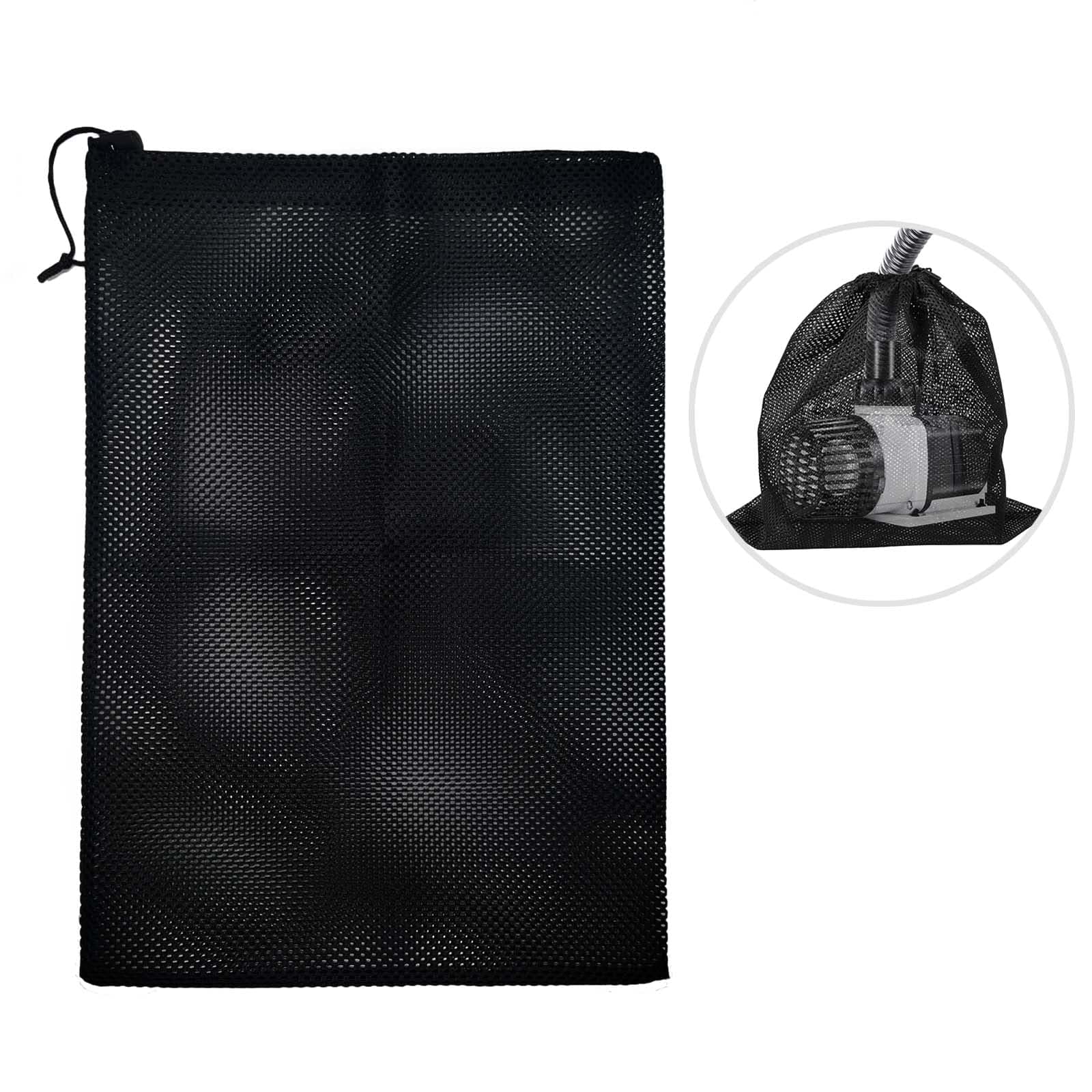 Pump Barrier Bag Pump Filter Mesh Bag Pond Fish Pond Filter Mesh Bag with Drawstring Household Water Pump Filter Accessories (16.1"×12.2", Black)