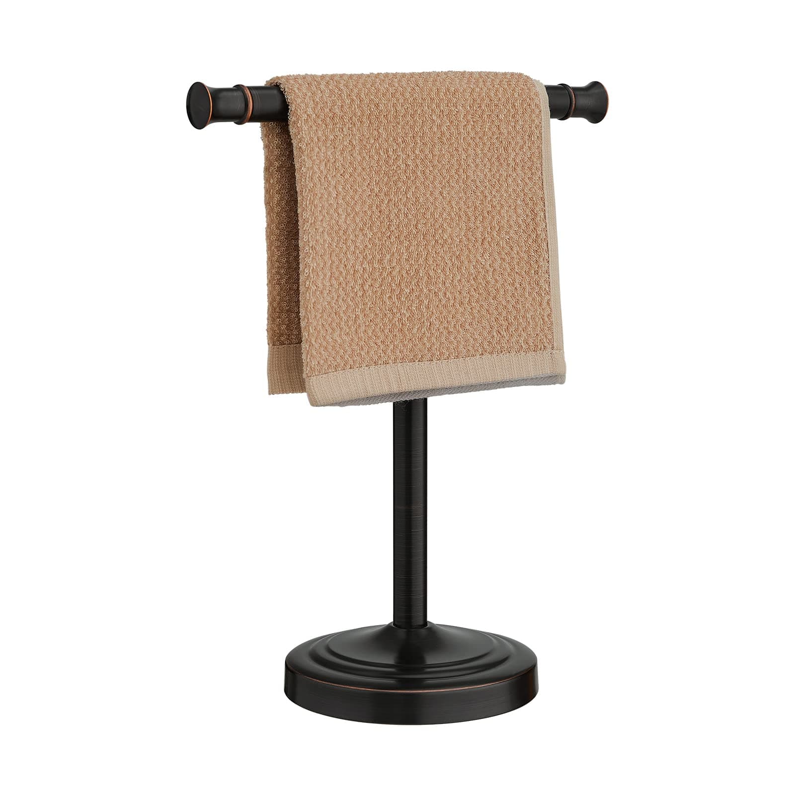 RUMOSE 13 Inch Oil Rubbed Bronze Towel Stand Hand Towel Holder Bathroom Kitchen Vanity Countertop T-Shape Towel Rack Free Standing Stainless Steel Towel Bar Towel Ring