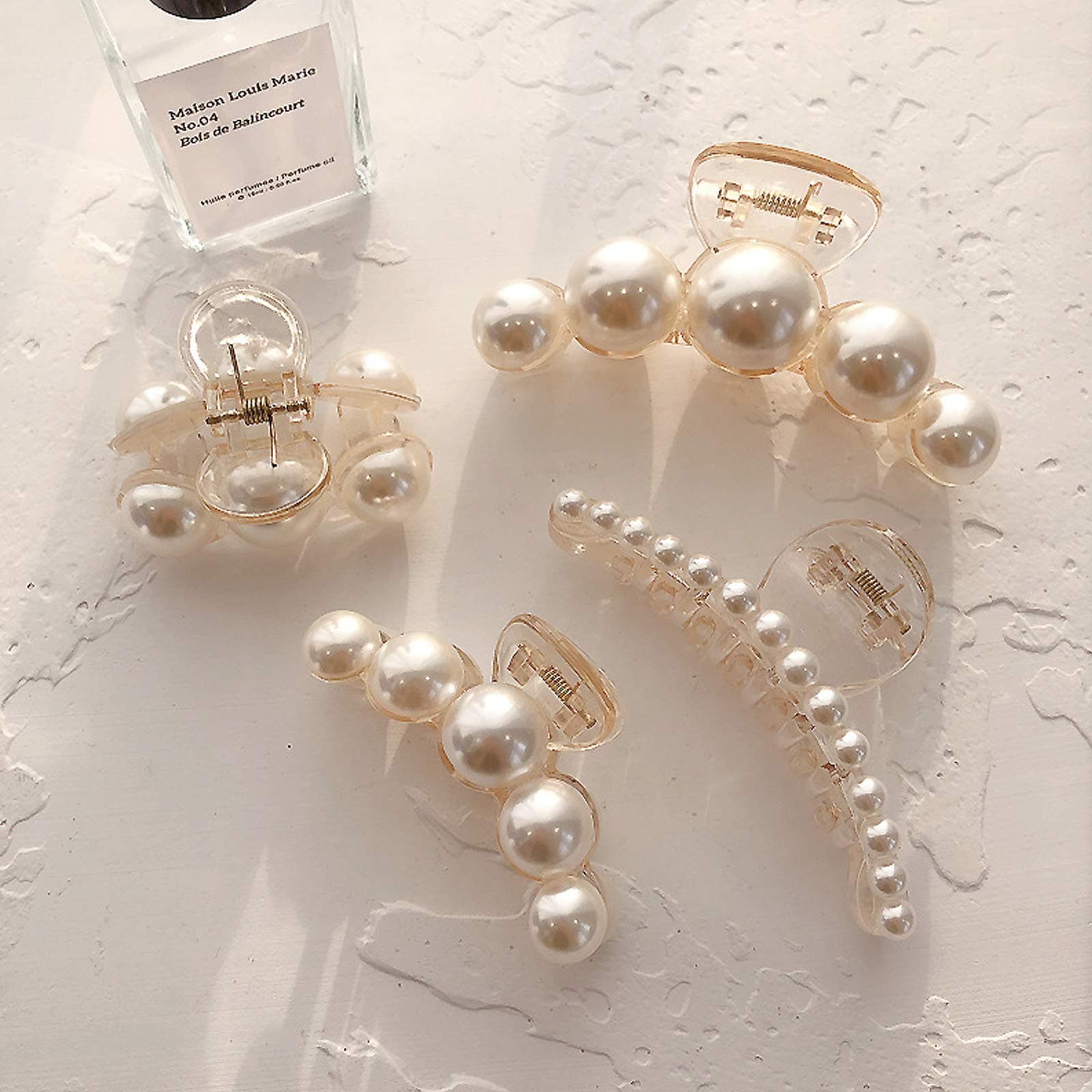 Pearl Hair Clips for Women Girl, Large Small Hair Claw Clip Strong Hold,Big Banana Jaw Clip Barrettes Nonslip,Birthday Christmas New Year Gift for Thick Thin Curly Hair(4 Size)