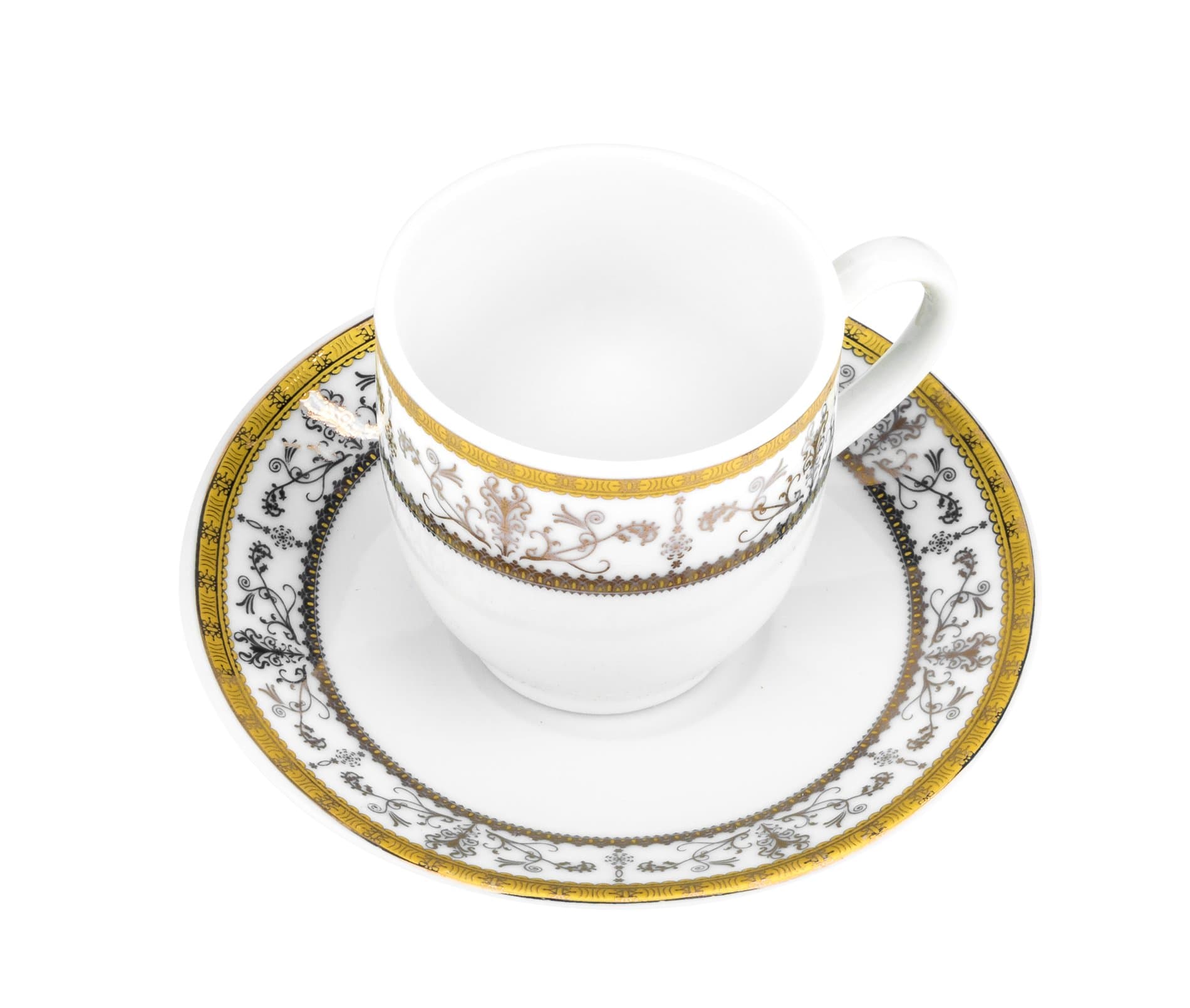 “Florentine Garden” Coffee Cup and Saucer Set, Vintage Royal Coffee Cups Set, Ceramic Tea Service, 6 Cups + 6 Saucers