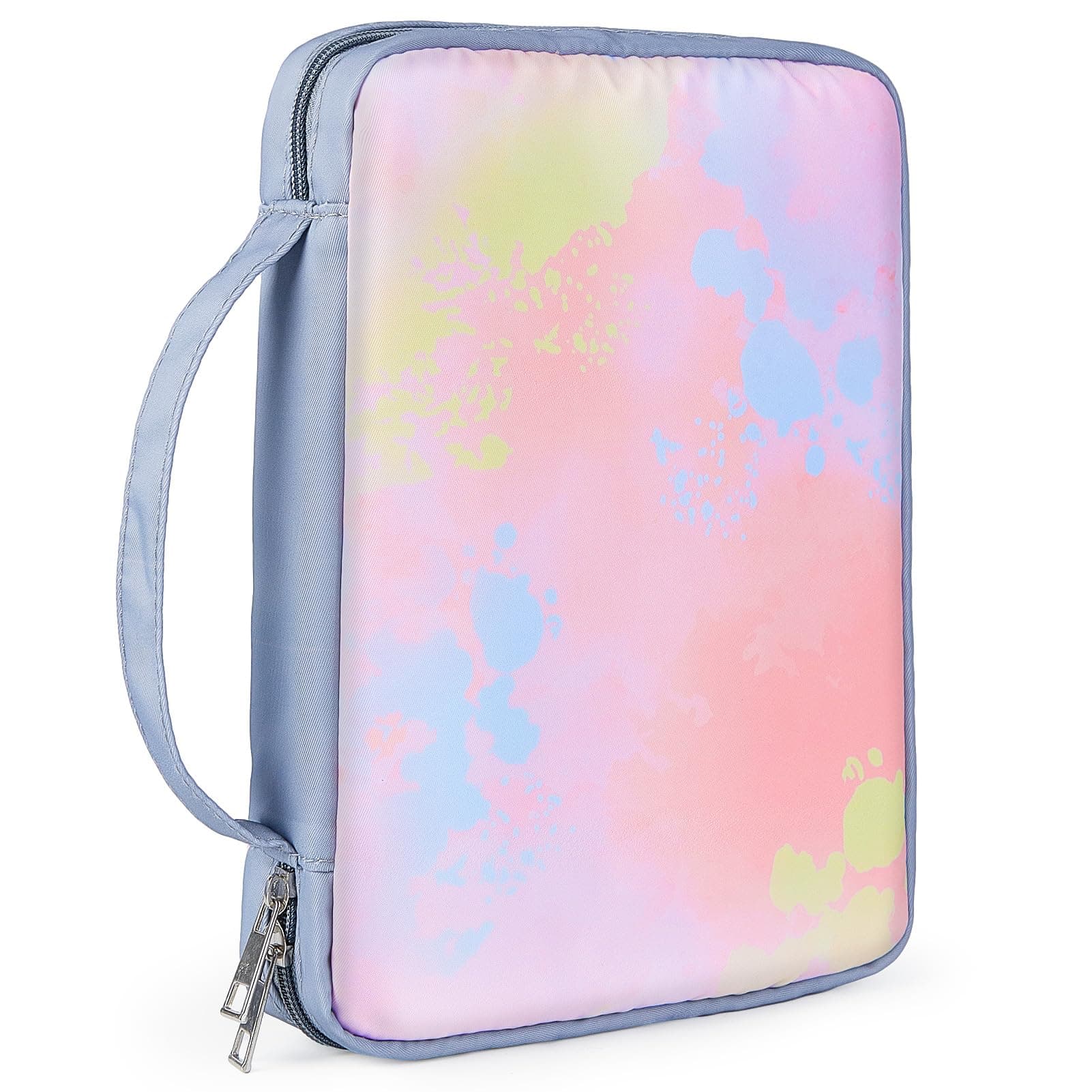 Play Tailor Bible Covers for Women Girls Bible Case with Large Pockets Bible Holder Bags with Removable Pen Holder for Bible Study Supplies Accessories 10.2 x 7.7 x 2 inch, Pink Watercolor