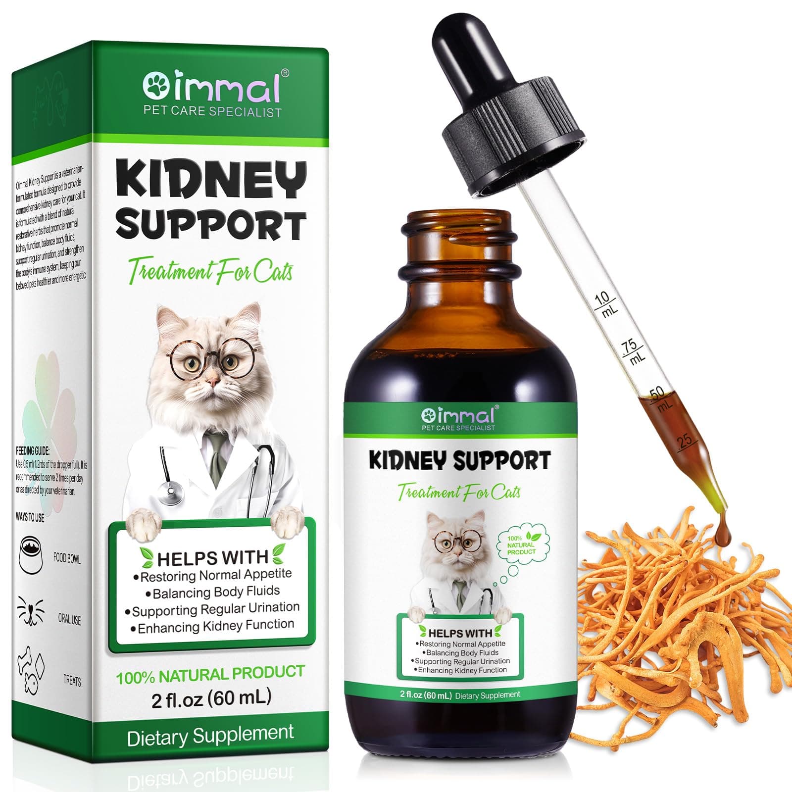 Kidney Support for Cats, Cat Kidney Treatment Support Cat Urinate Regularly, Strengthen Kidney Function,Increase Immunity, Herbal Supplement Supports Healthy Kidney Function- 60ml/2fl.oz