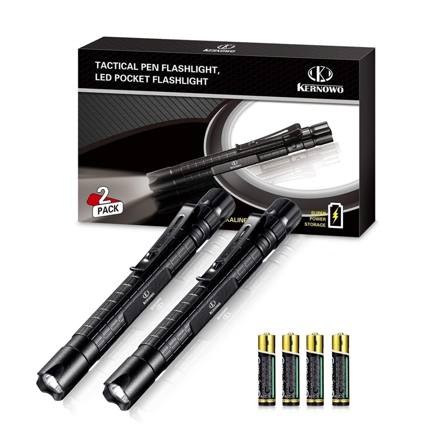 Flashlight Led Pen Pocket Light - [2 PACK] K KERNOWO Small EDC Tactical Penlight Waterproof with Clip Super Bright 240 High Lumens IPX6 for Camping, Automotive, Inspection (2AAA Batteries Included)