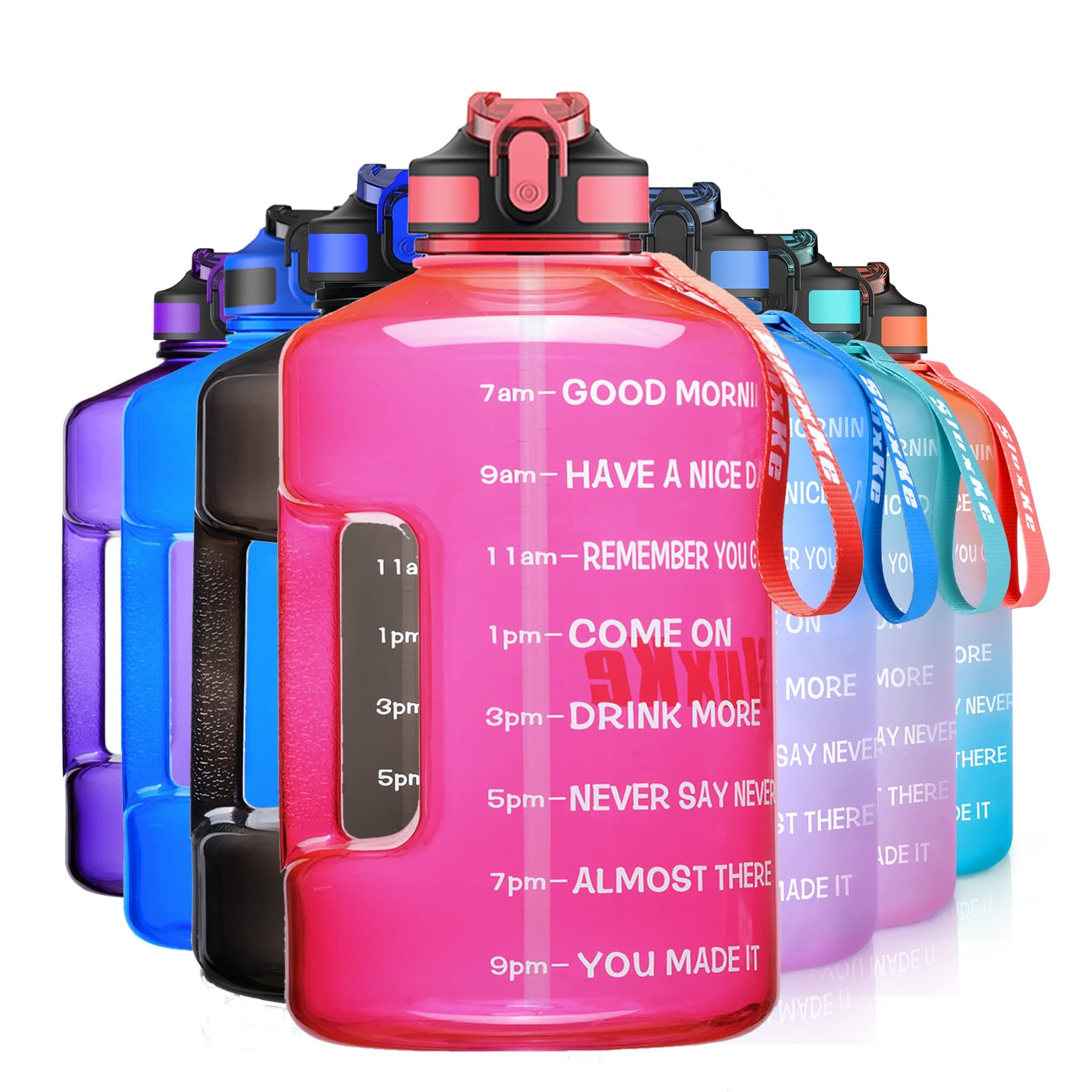 1 Gallon Motivational Sports Water Bottle with Time Marker, BPA Free 128oz Leak Proof Jug, Black, Plastic, 128 ounces, Fitness, Sports, Outdoor Activities